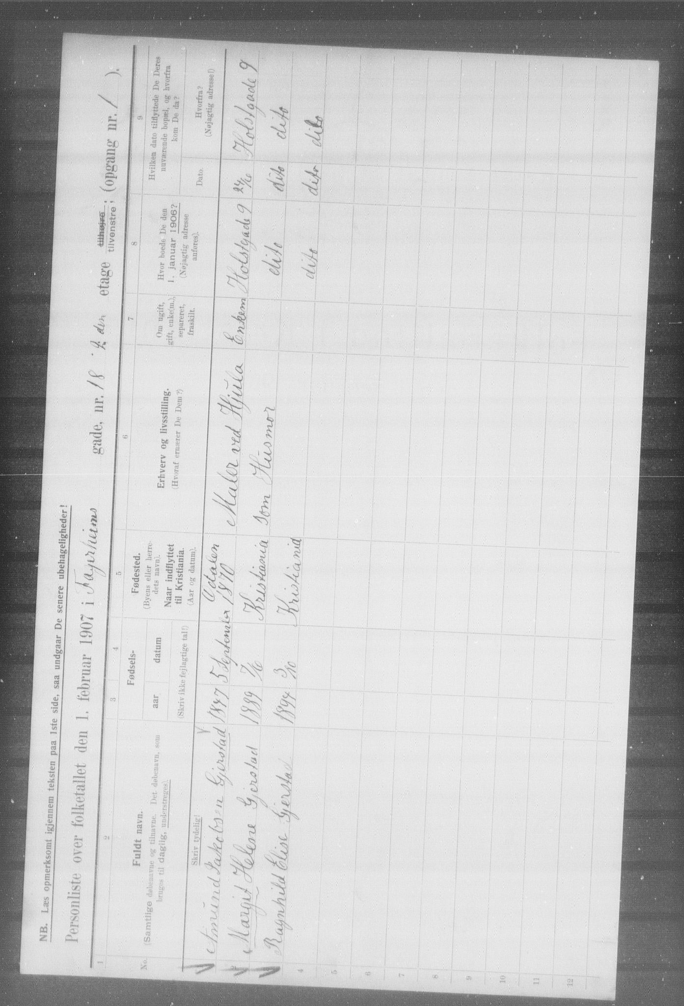 OBA, Municipal Census 1907 for Kristiania, 1907, p. 11699