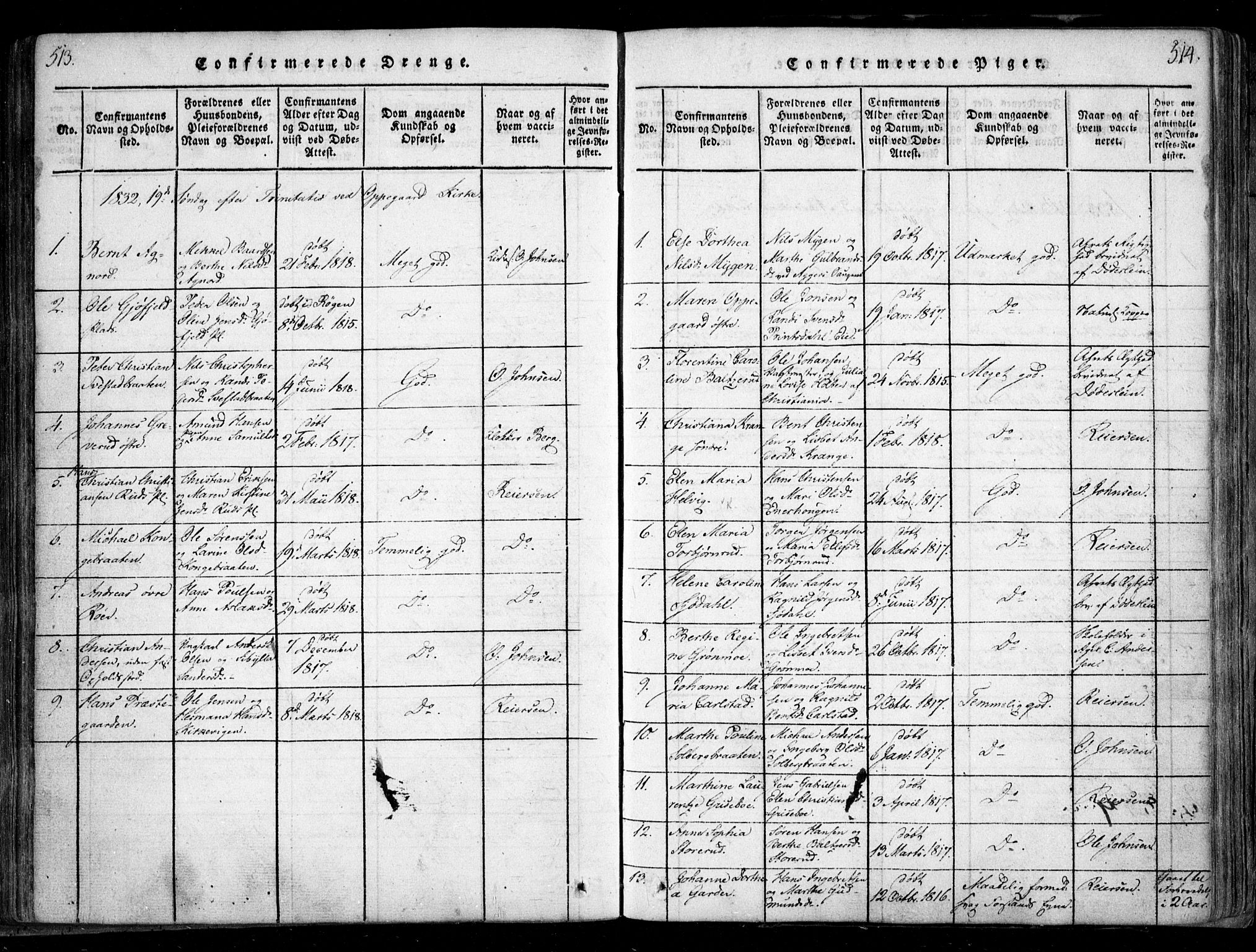 Nesodden prestekontor Kirkebøker, SAO/A-10013/F/Fa/L0006: Parish register (official) no. I 6, 1814-1847, p. 513-514