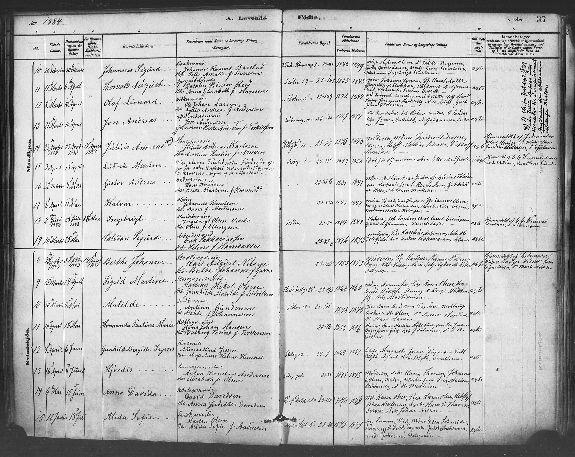Mariakirken Sokneprestembete, SAB/A-76901/H/Haa/L0007: Parish register (official) no. A 7, 1878-1893, p. 37