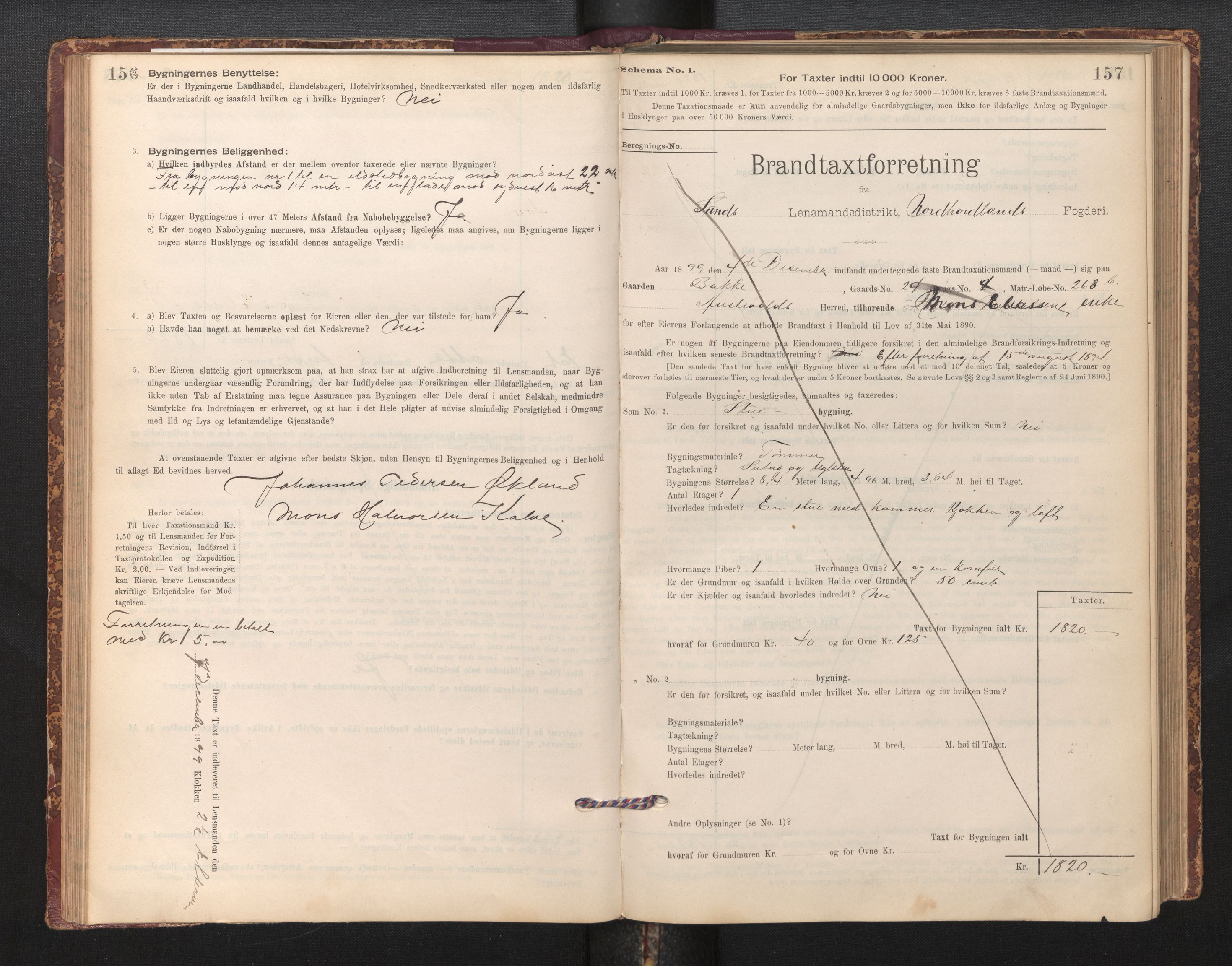 Lensmannen i Sund og Austevoll, AV/SAB-A-35201/0012/L0003: Branntakstprotokoll, skjematakst, 1894-1917, p. 156-157