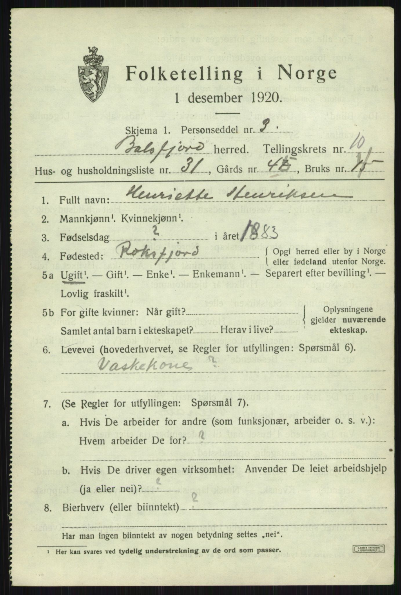 SATØ, 1920 census for Balsfjord, 1920, p. 5889