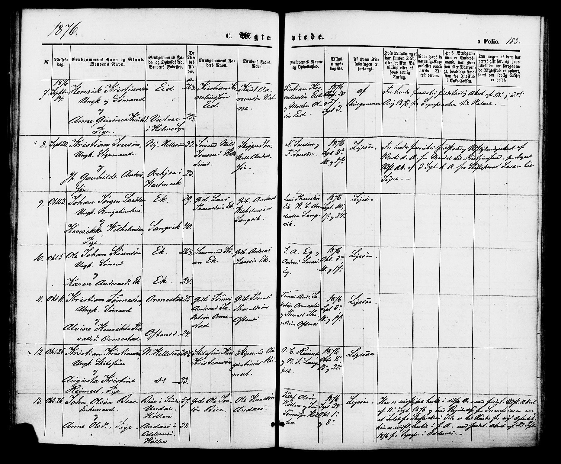 Søgne sokneprestkontor, SAK/1111-0037/F/Fa/Fab/L0011: Parish register (official) no. A 11, 1869-1879, p. 183