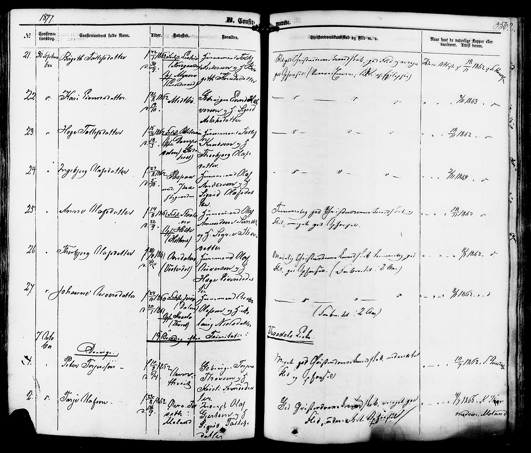 Kviteseid kirkebøker, AV/SAKO-A-276/F/Fa/L0007: Parish register (official) no. I 7, 1859-1881, p. 356