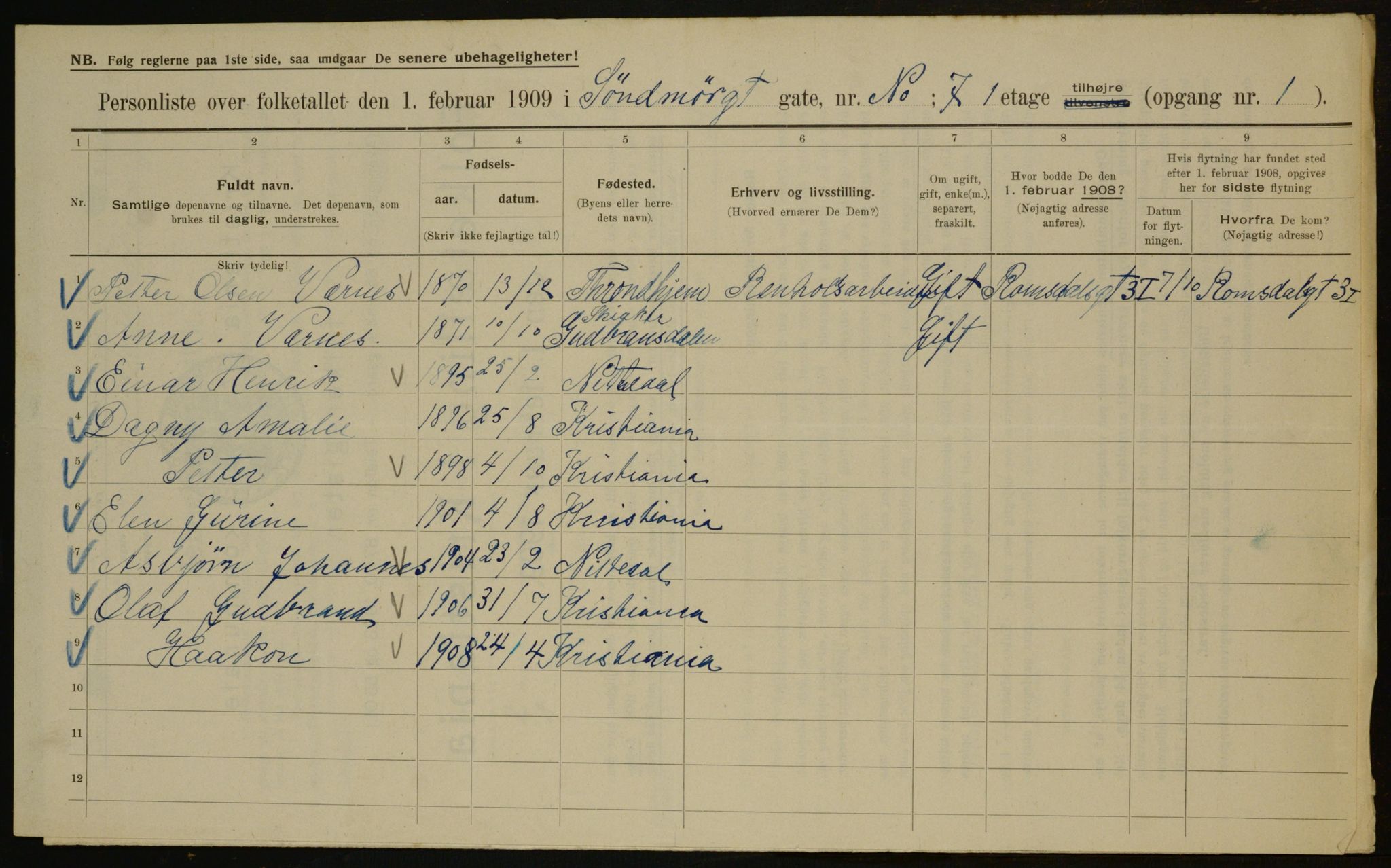 OBA, Municipal Census 1909 for Kristiania, 1909, p. 94756