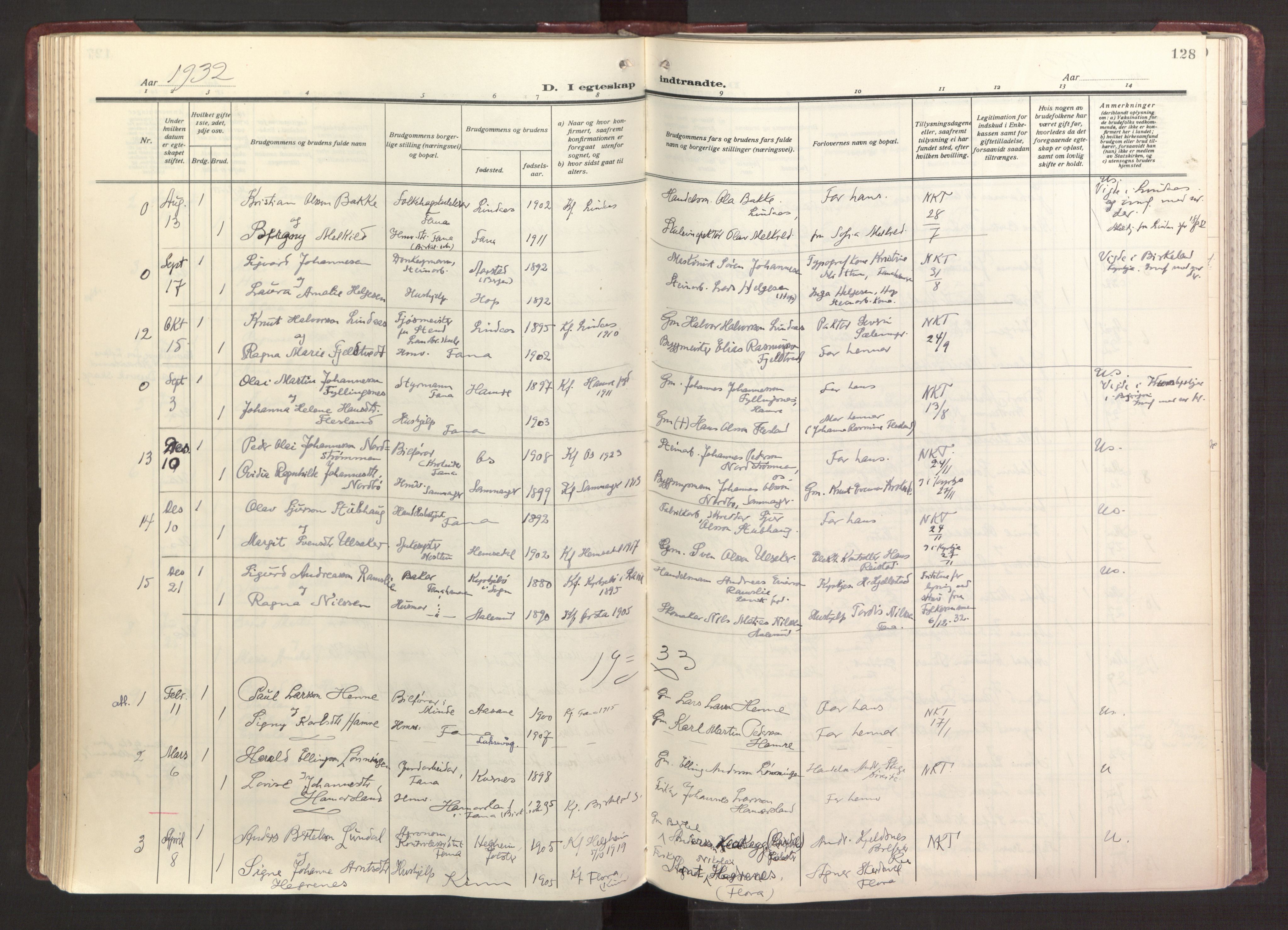 Fana Sokneprestembete, AV/SAB-A-75101/H/Haa/Haab/L0006: Parish register (official) no. B 6, 1923-1967, p. 128