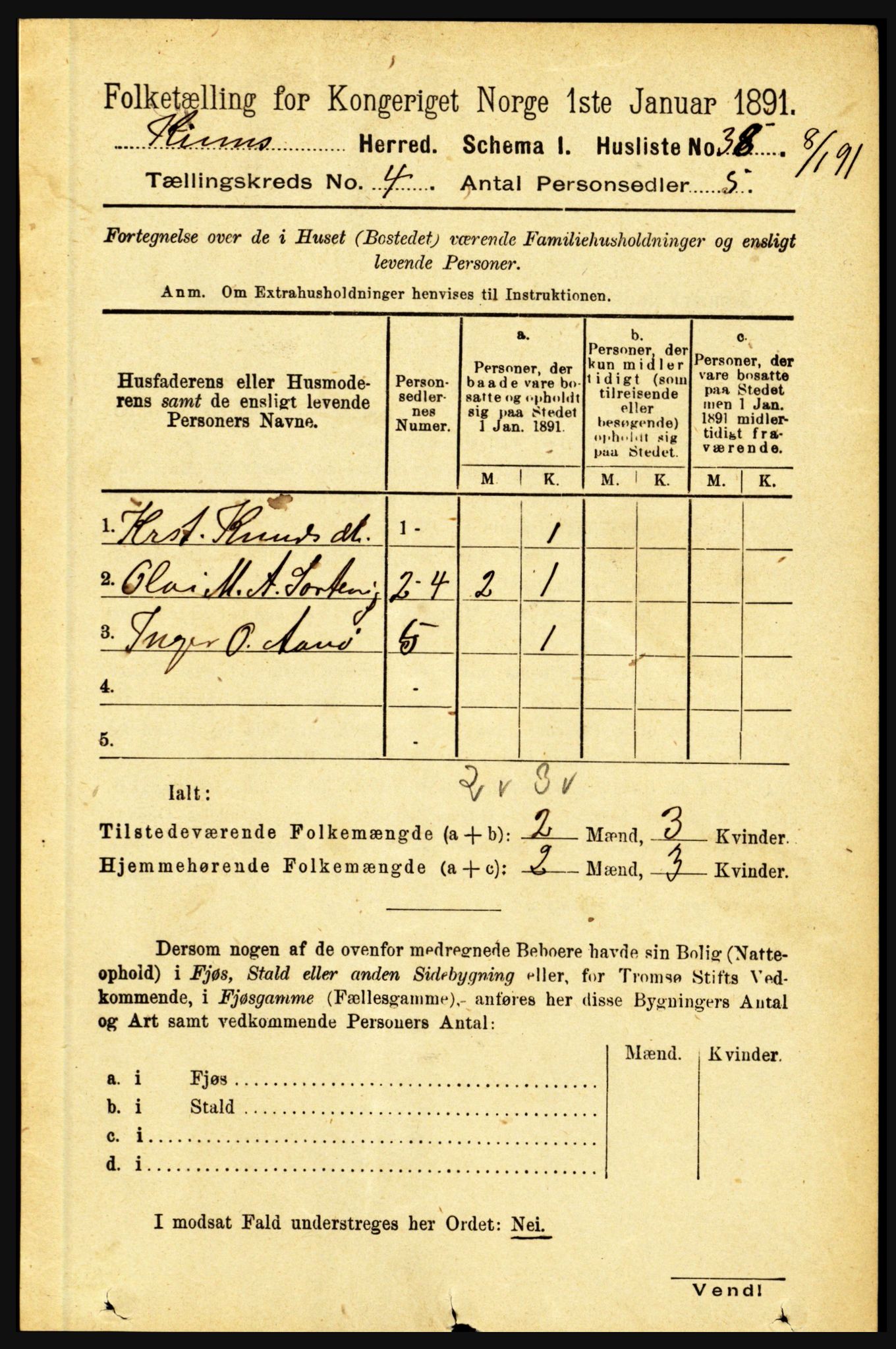 RA, 1891 census for 1437 Kinn, 1891, p. 1293