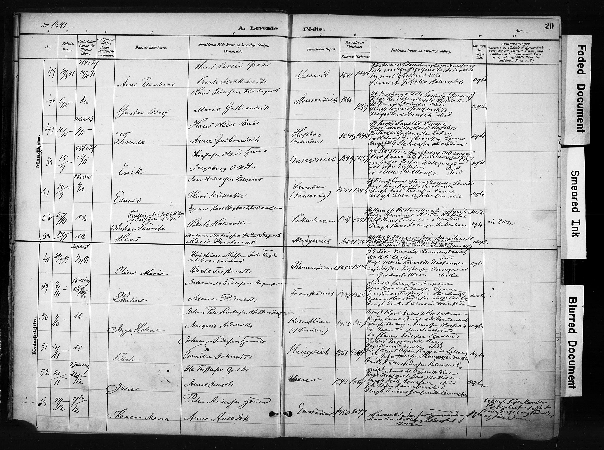 Gran prestekontor, SAH/PREST-112/H/Ha/Haa/L0017: Parish register (official) no. 17, 1889-1897, p. 29