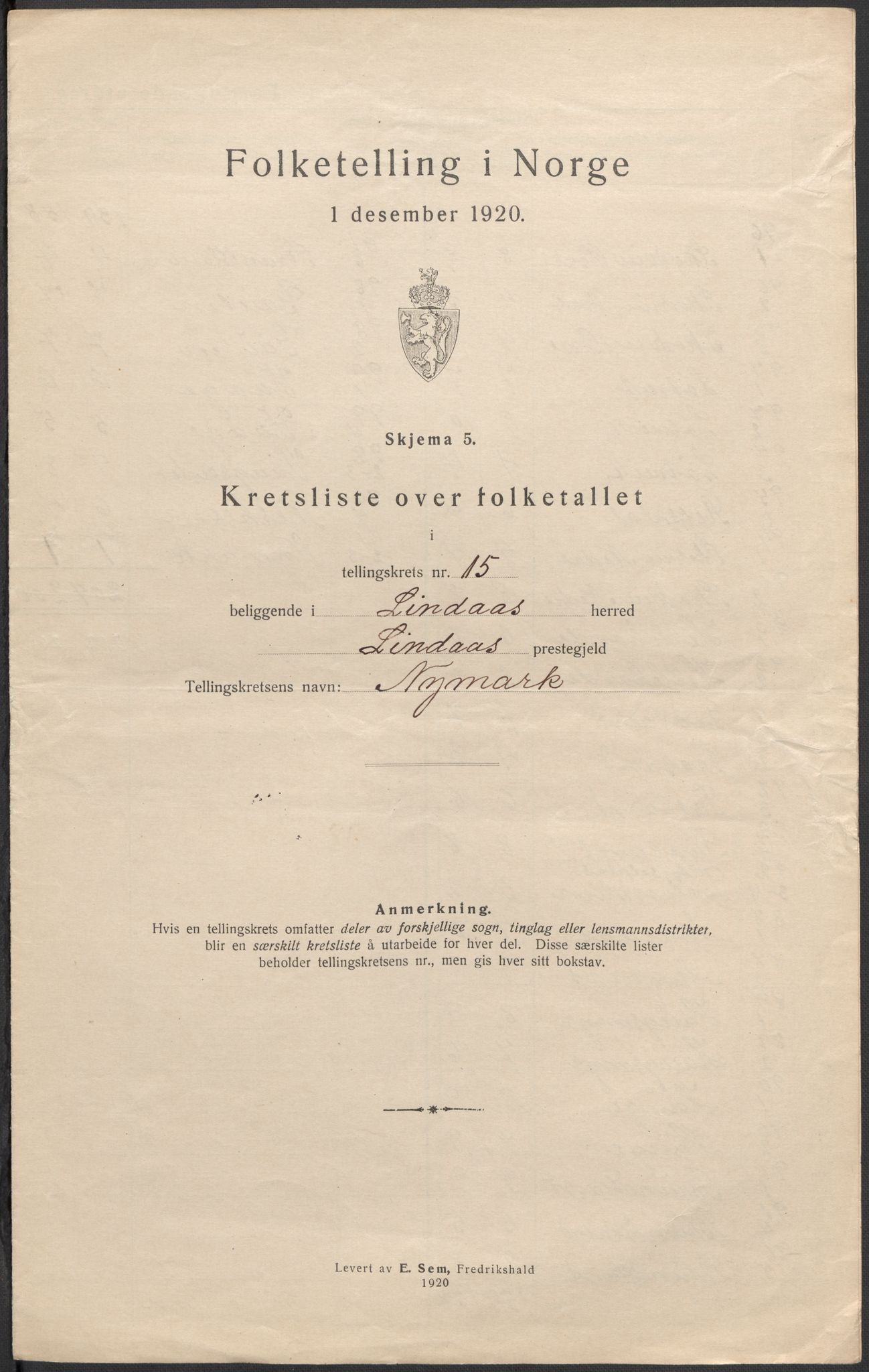 SAB, 1920 census for Lindås, 1920, p. 50