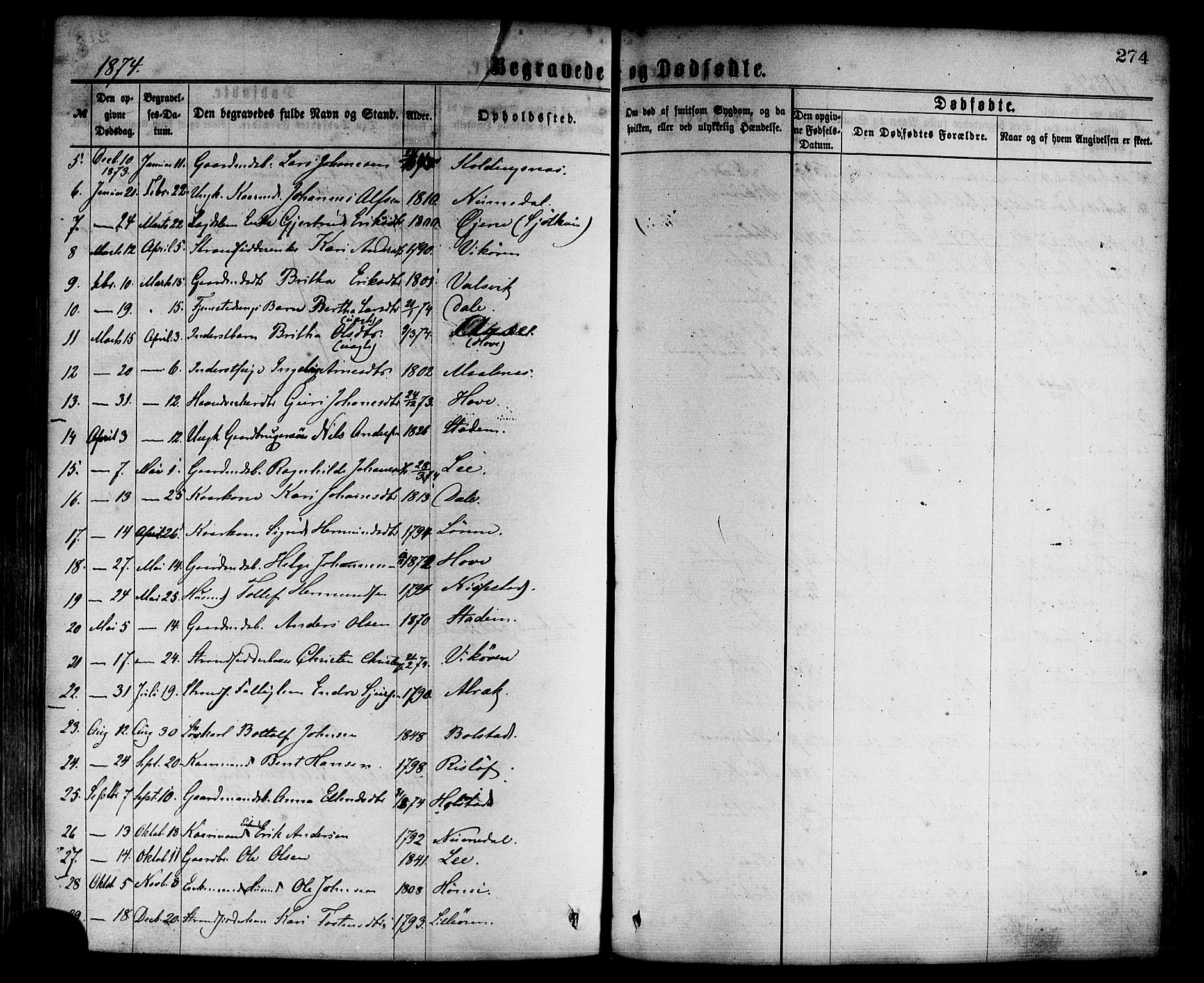 Vik sokneprestembete, SAB/A-81501: Parish register (official) no. A 9, 1866-1877, p. 274