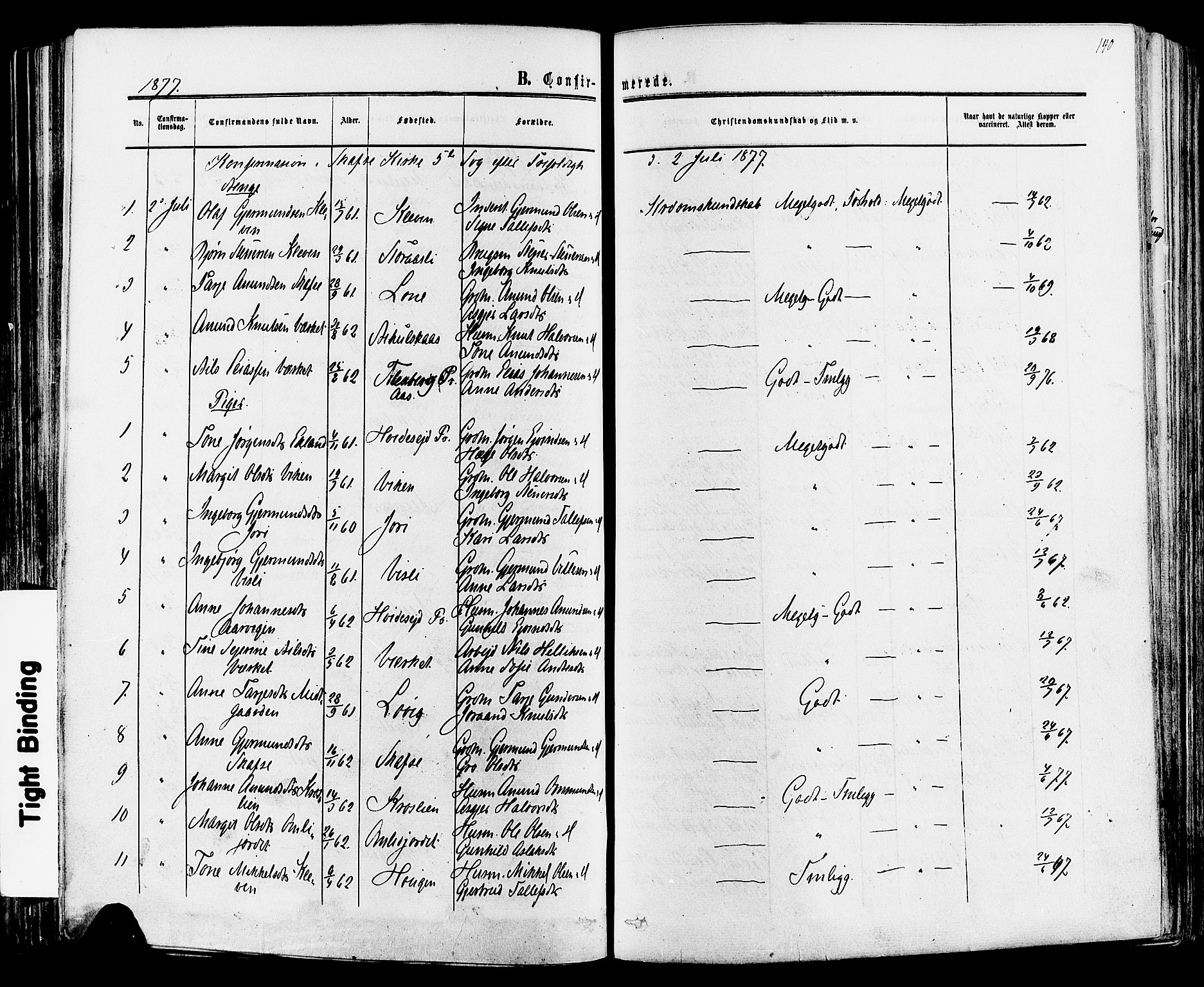 Mo kirkebøker, SAKO/A-286/F/Fa/L0006: Parish register (official) no. I 6, 1865-1885, p. 140