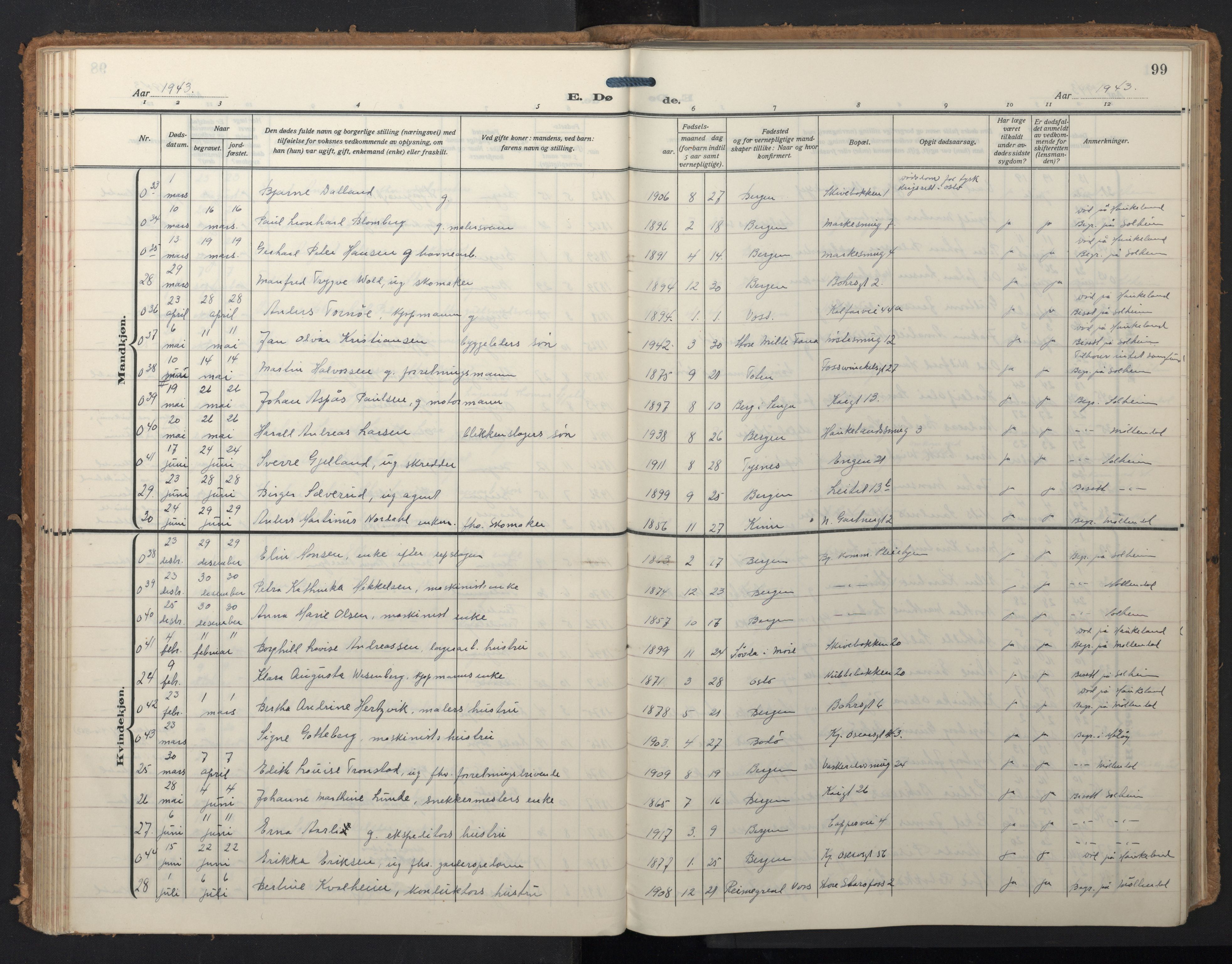 Domkirken sokneprestembete, SAB/A-74801/H/Hab/L0043: Parish register (copy) no. E 7, 1929-1965, p. 98b-99a