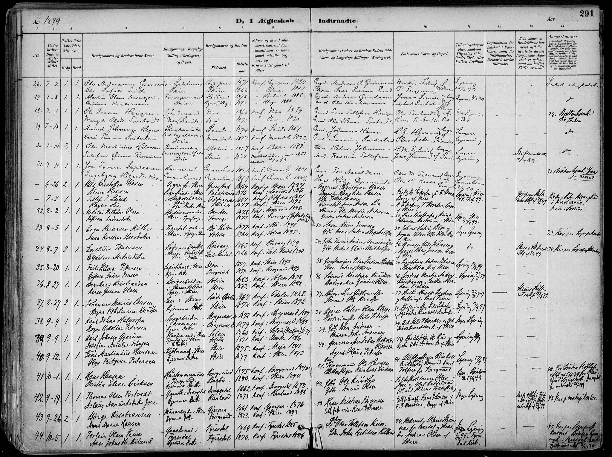 Skien kirkebøker, SAKO/A-302/F/Fa/L0010: Parish register (official) no. 10, 1891-1899, p. 291