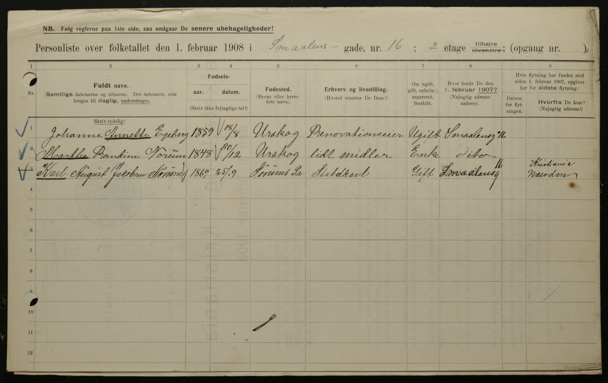 OBA, Municipal Census 1908 for Kristiania, 1908, p. 88108