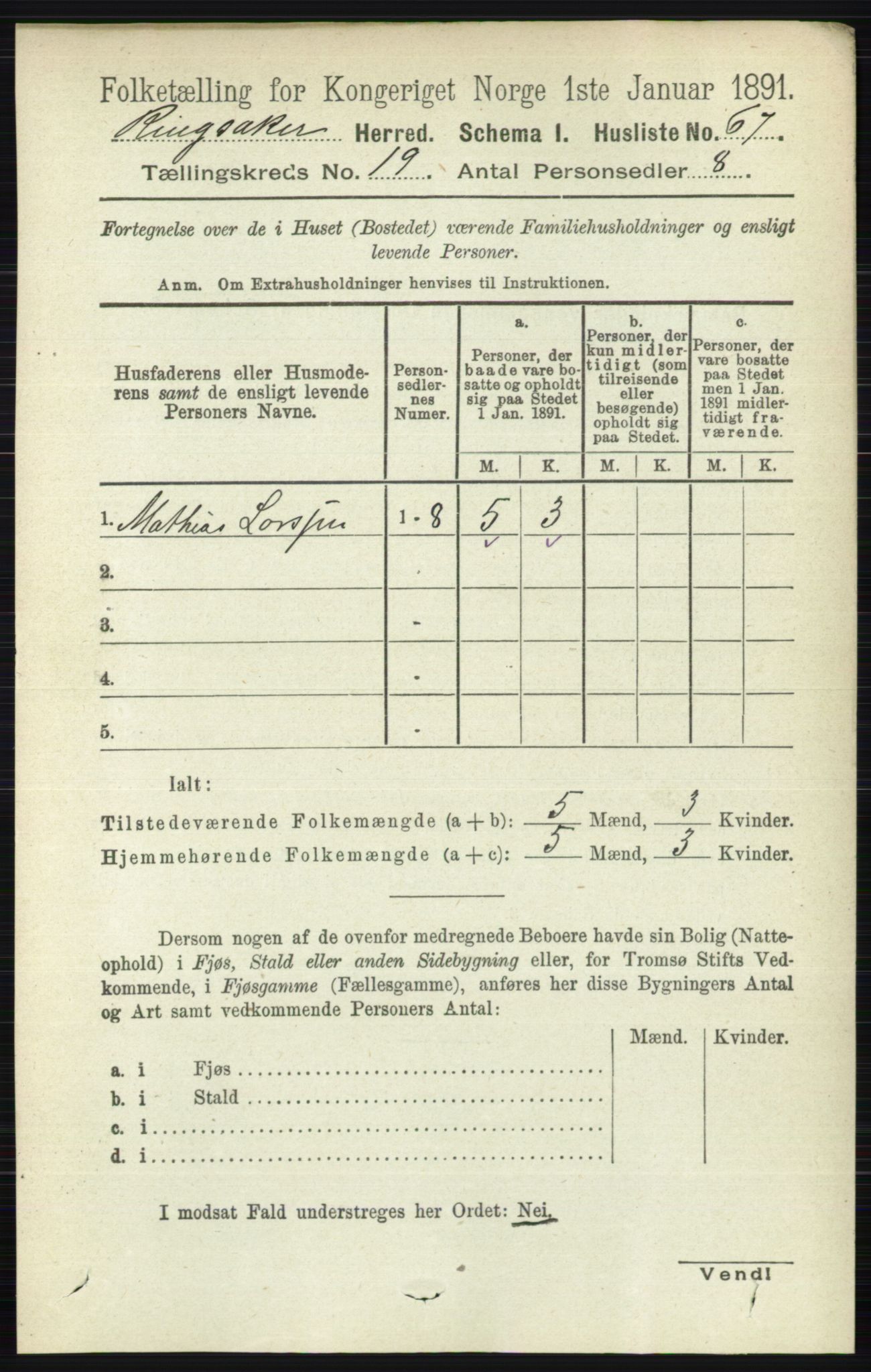 RA, 1891 census for 0412 Ringsaker, 1891, p. 10591