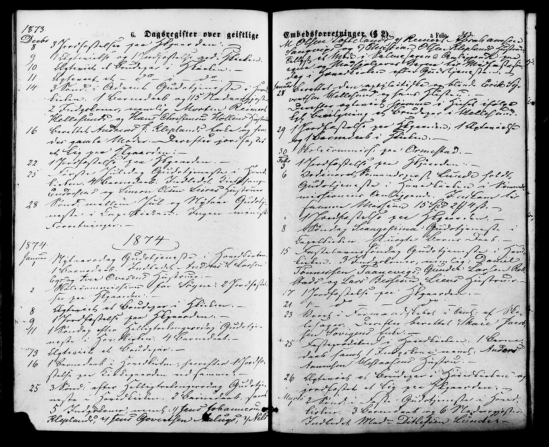 Søgne sokneprestkontor, SAK/1111-0037/F/Fa/Fab/L0011: Parish register (official) no. A 11, 1869-1879, p. 303