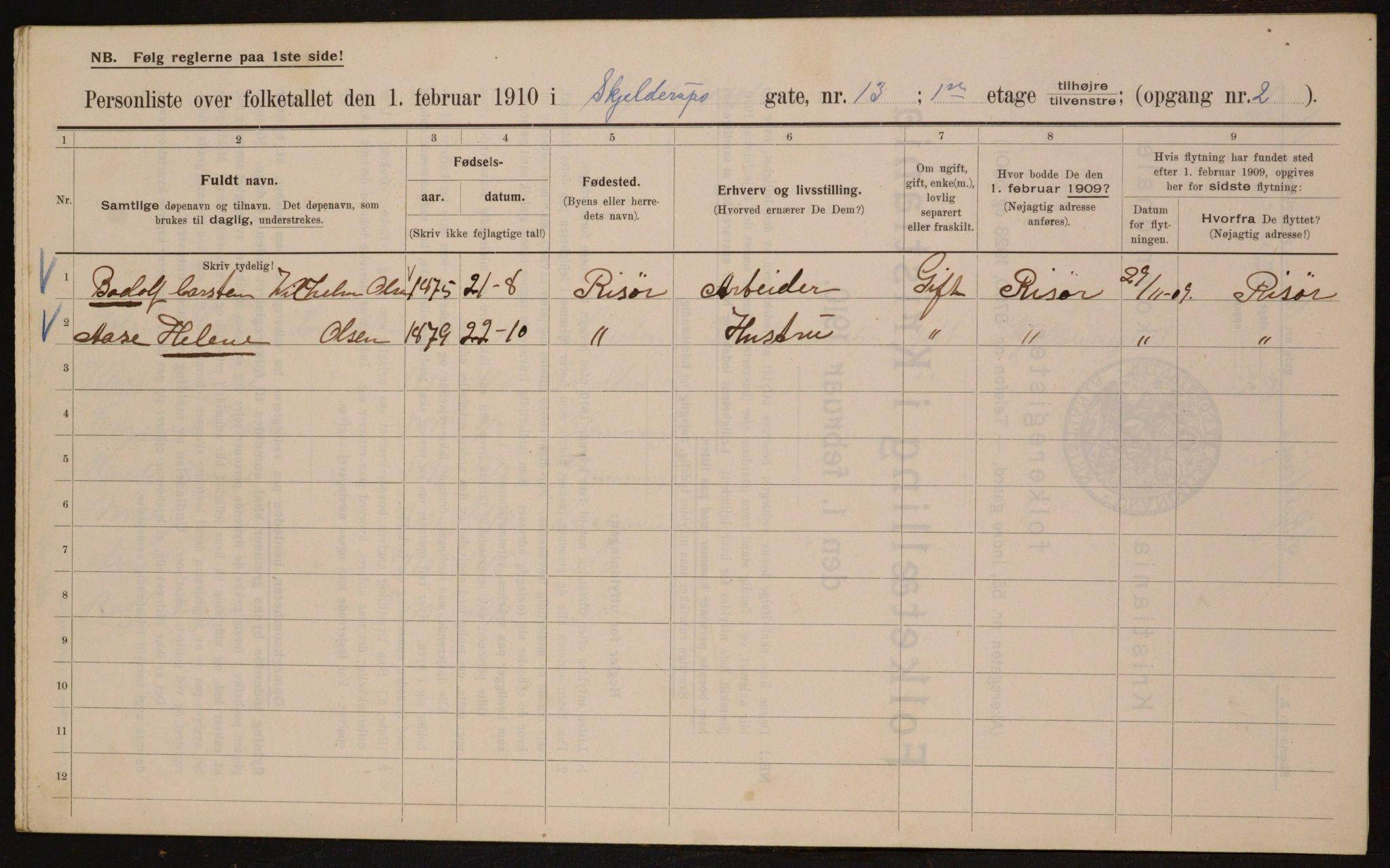 OBA, Municipal Census 1910 for Kristiania, 1910, p. 91394