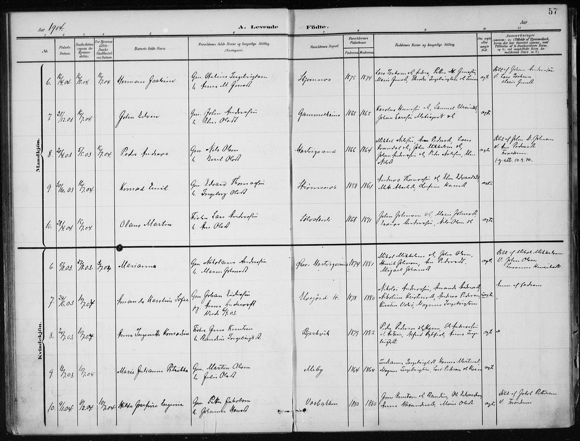 Ministerialprotokoller, klokkerbøker og fødselsregistre - Nordland, SAT/A-1459/866/L0941: Parish register (official) no. 866A04, 1901-1917, p. 57