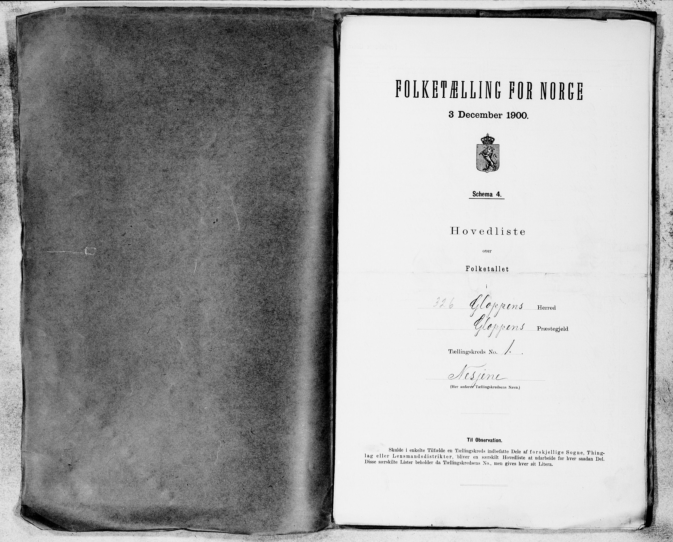 SAB, 1900 census for Gloppen, 1900, p. 1