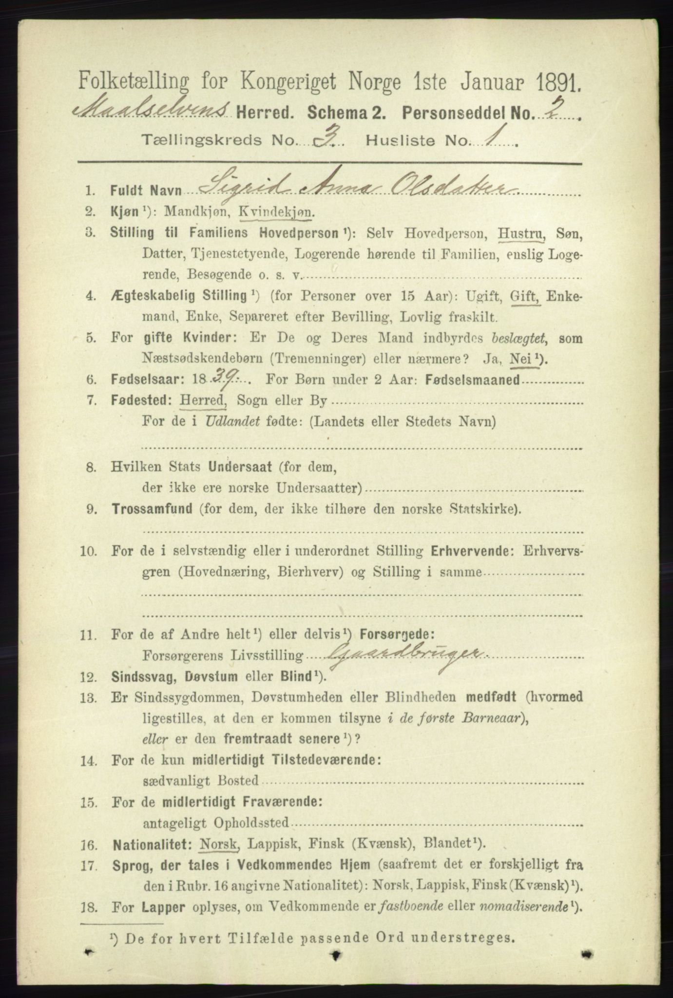 RA, 1891 census for 1924 Målselv, 1891, p. 591