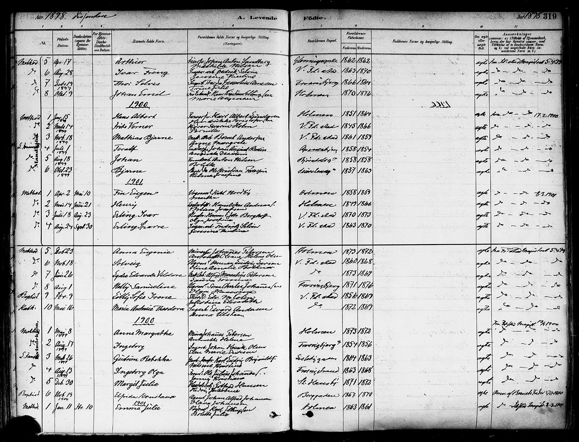 Fredrikstad domkirkes prestekontor Kirkebøker, AV/SAO-A-10906/F/Fa/L0002: Parish register (official) no. 2, 1878-1894, p. 319