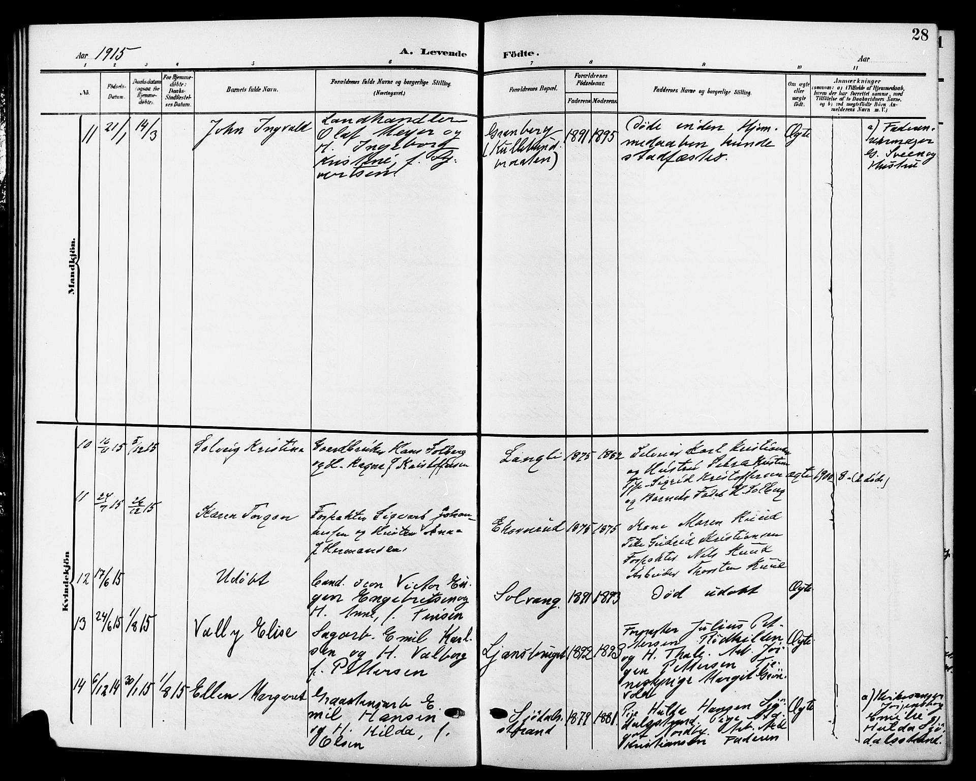 Nesodden prestekontor Kirkebøker, SAO/A-10013/G/Gb/L0001: Parish register (copy) no. II 1, 1905-1924, p. 28