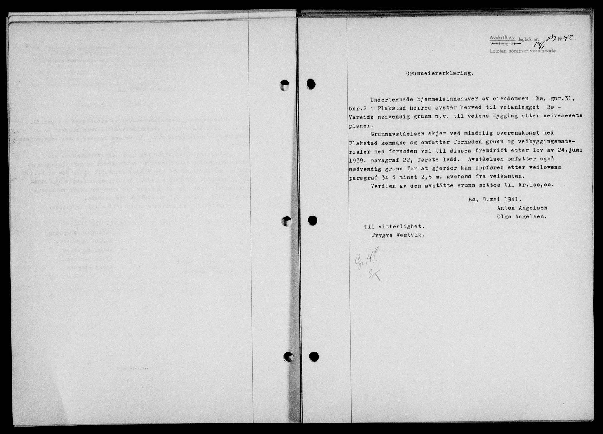 Lofoten sorenskriveri, SAT/A-0017/1/2/2C/L0009a: Mortgage book no. 9a, 1941-1942, Diary no: : 57/1942
