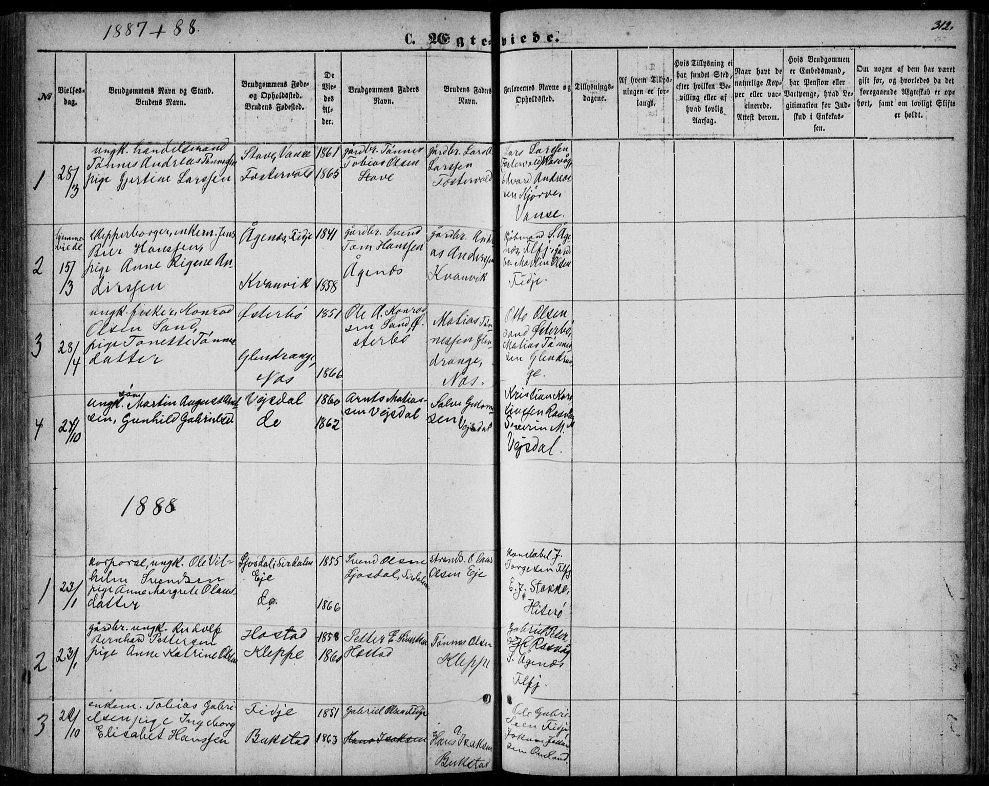 Flekkefjord sokneprestkontor, AV/SAK-1111-0012/F/Fb/Fbb/L0003: Parish register (copy) no. B 3, 1867-1889, p. 312