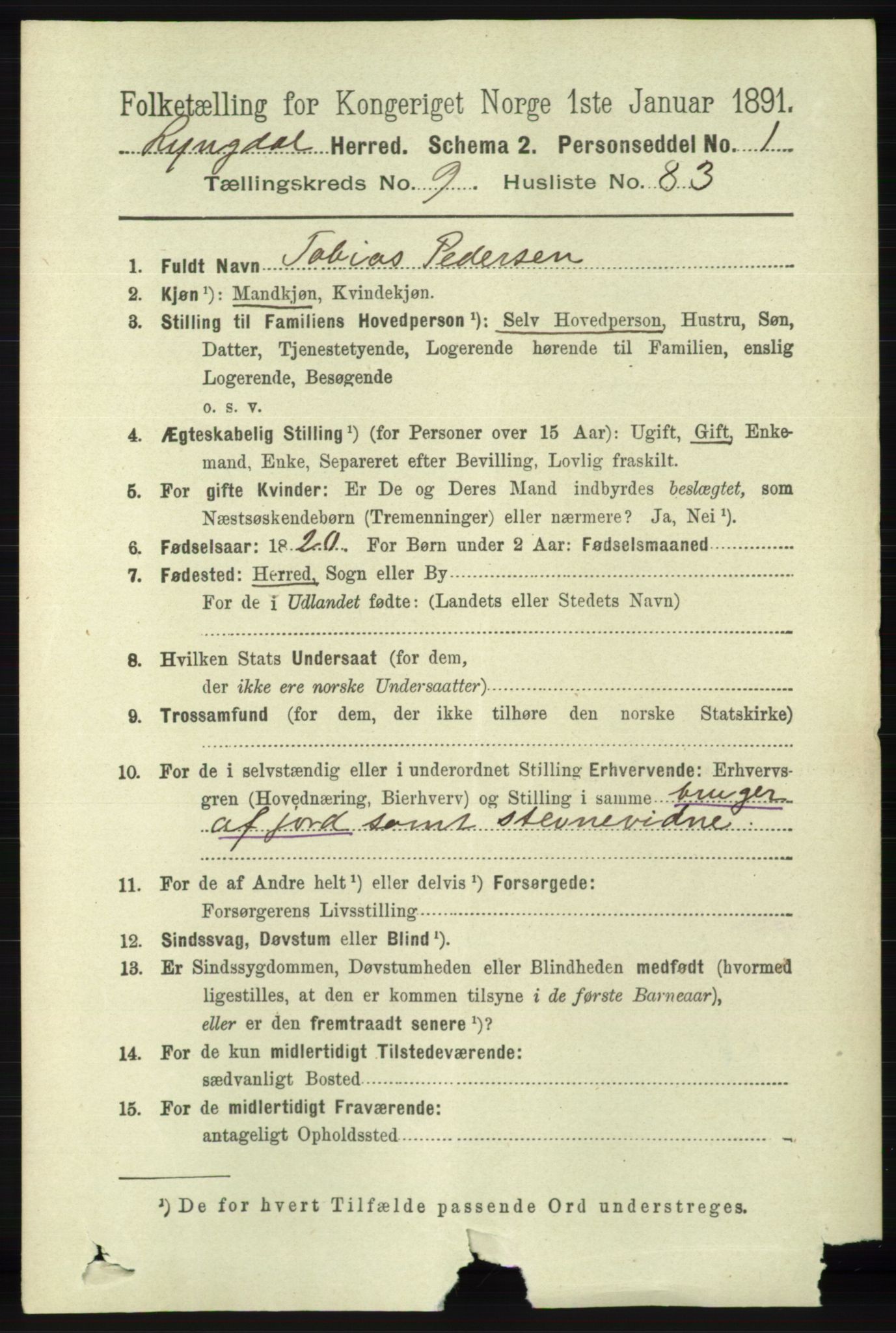 RA, 1891 census for 1032 Lyngdal, 1891, p. 4152