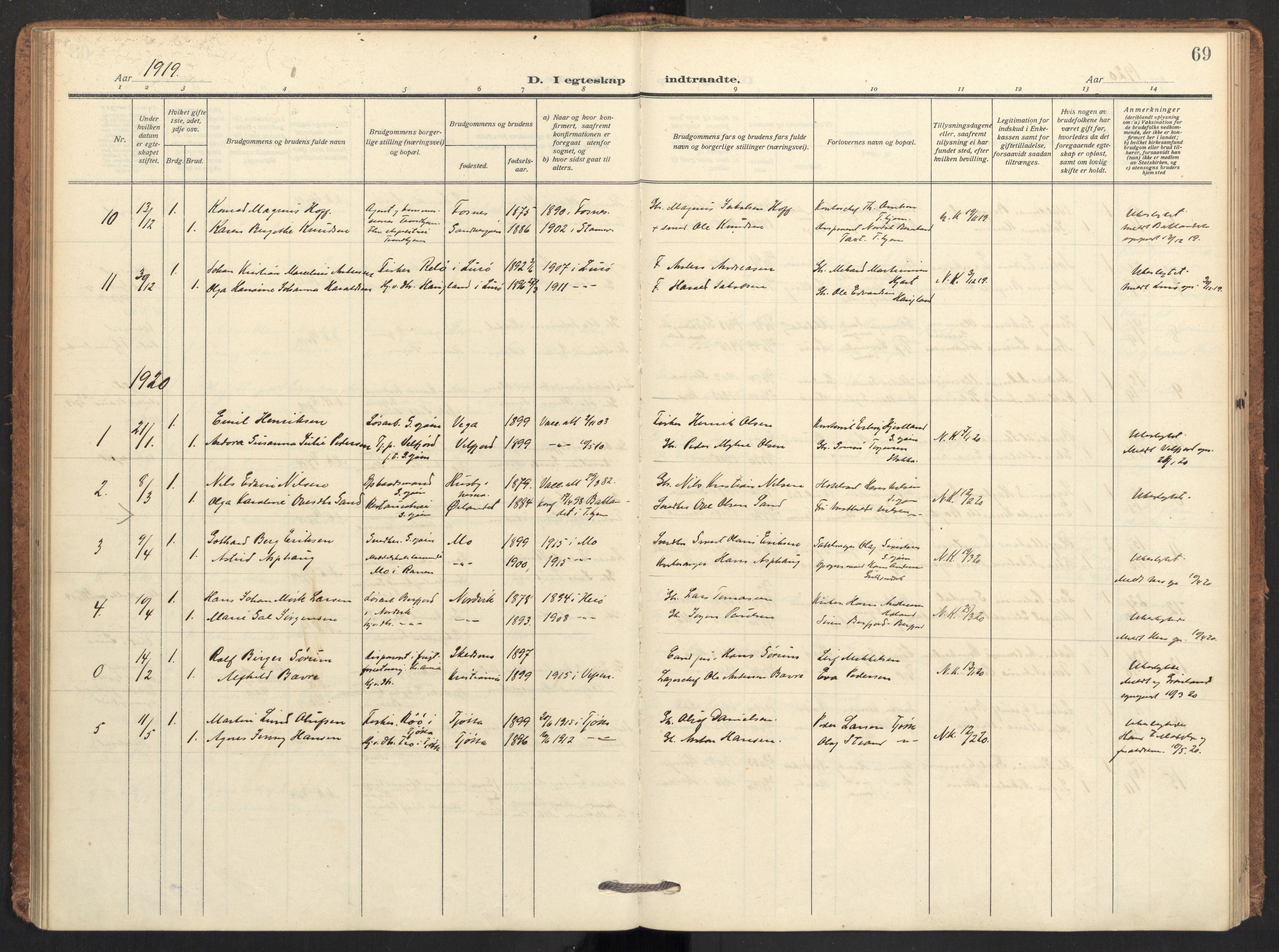 Ministerialprotokoller, klokkerbøker og fødselsregistre - Nordland, AV/SAT-A-1459/831/L0473: Parish register (official) no. 831A04, 1909-1934, p. 69