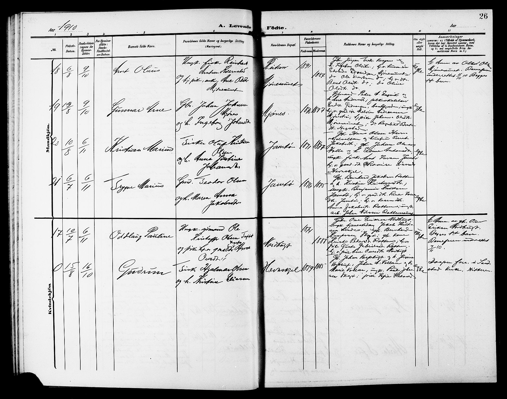 Ministerialprotokoller, klokkerbøker og fødselsregistre - Sør-Trøndelag, SAT/A-1456/633/L0520: Parish register (copy) no. 633C02, 1906-1921, p. 26