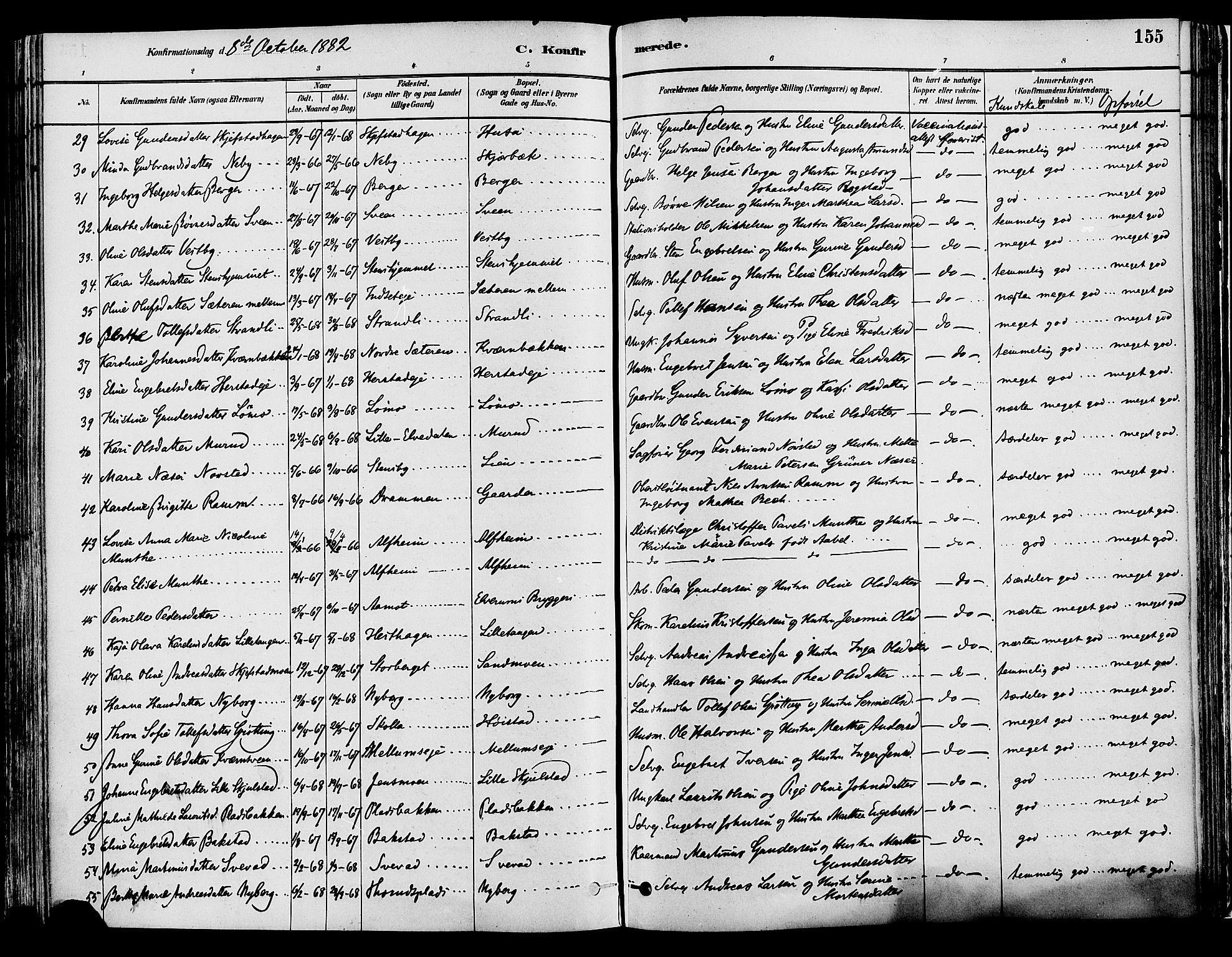 Elverum prestekontor, AV/SAH-PREST-044/H/Ha/Haa/L0013: Parish register (official) no. 13, 1880-1890, p. 155