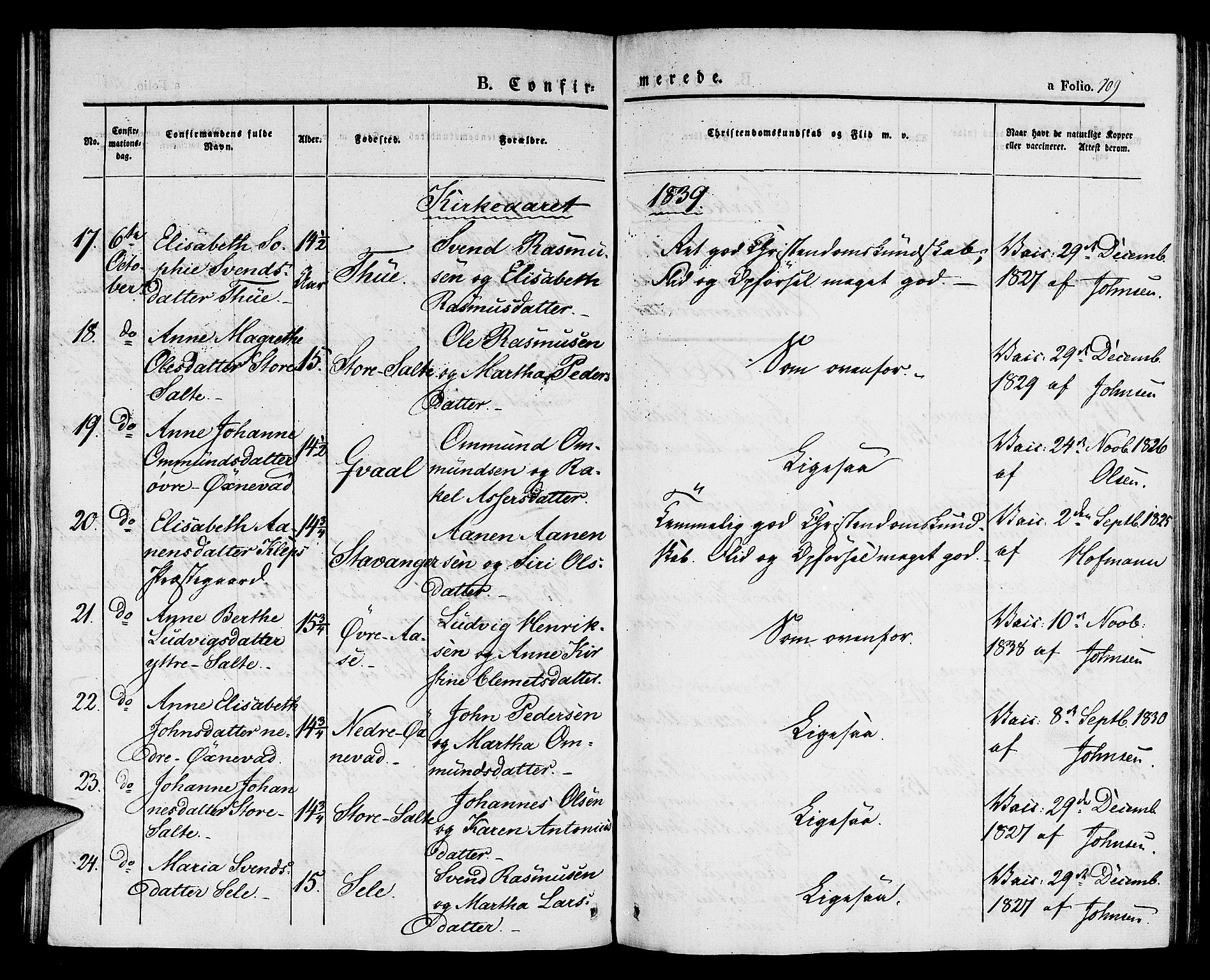 Klepp sokneprestkontor, SAST/A-101803/001/3/30BA/L0003: Parish register (official) no. A 3, 1833-1842, p. 109