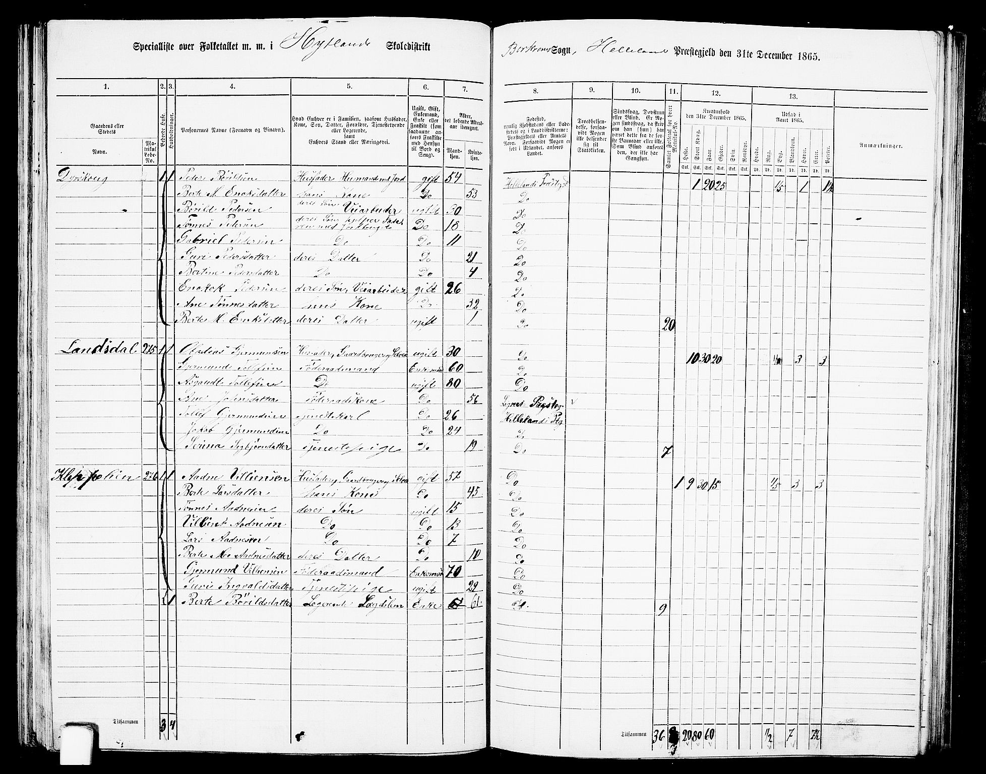 RA, 1865 census for Helleland, 1865, p. 97