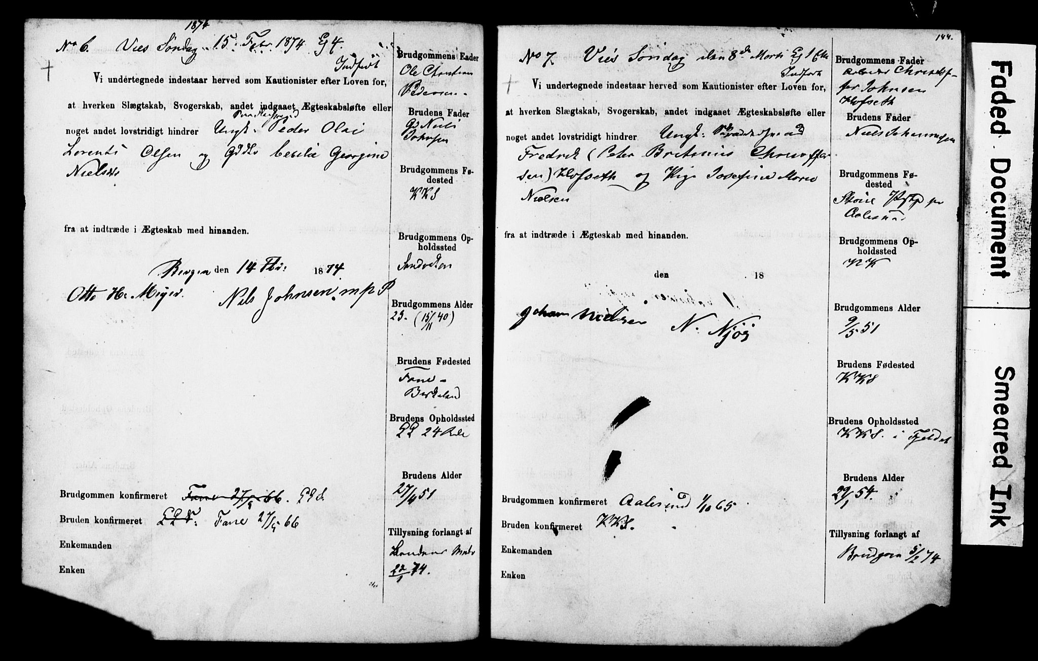 Korskirken sokneprestembete, AV/SAB-A-76101: Best man's statements no. II.5.4, 1871-1878, p. 144