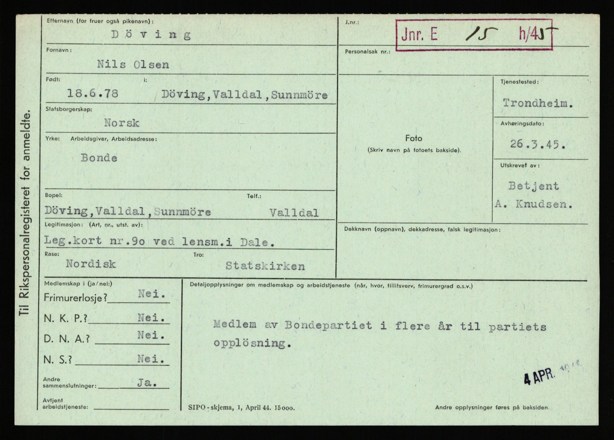 Statspolitiet - Hovedkontoret / Osloavdelingen, AV/RA-S-1329/C/Ca/L0003: Brechan - Eichinger	, 1943-1945, p. 4582