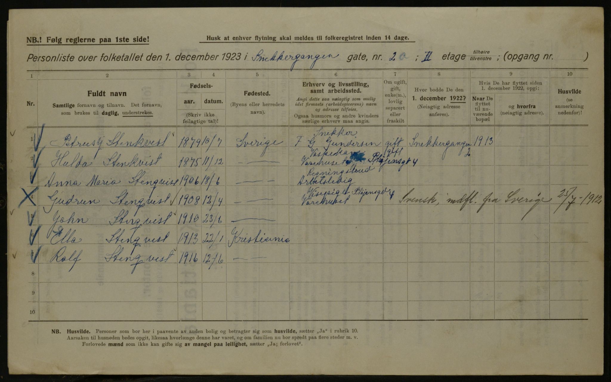 OBA, Municipal Census 1923 for Kristiania, 1923, p. 108050