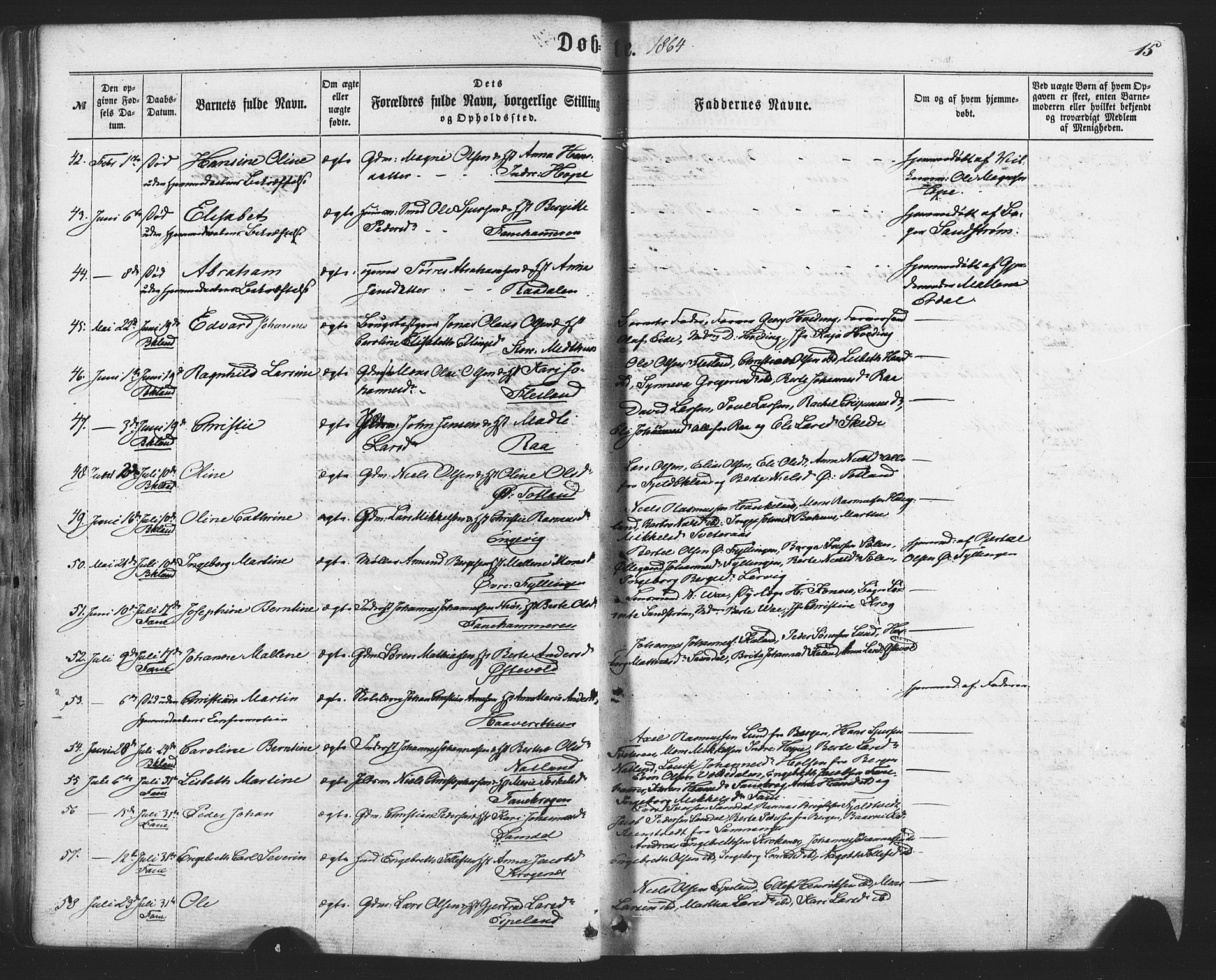 Fana Sokneprestembete, AV/SAB-A-75101/H/Haa/Haaa/L0012: Parish register (official) no. A 12, 1862-1878, p. 15