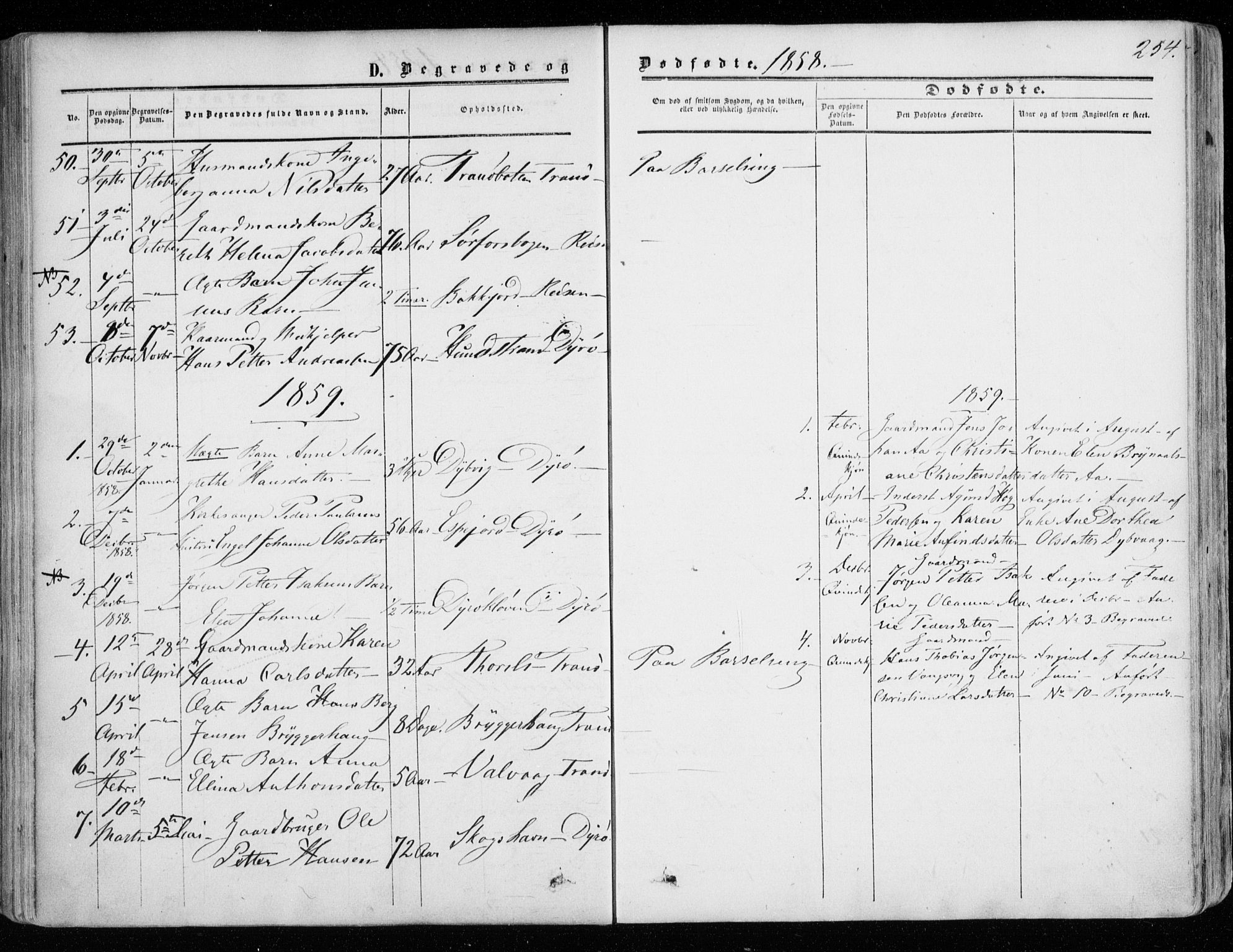 Tranøy sokneprestkontor, SATØ/S-1313/I/Ia/Iaa/L0007kirke: Parish register (official) no. 7, 1856-1866, p. 254