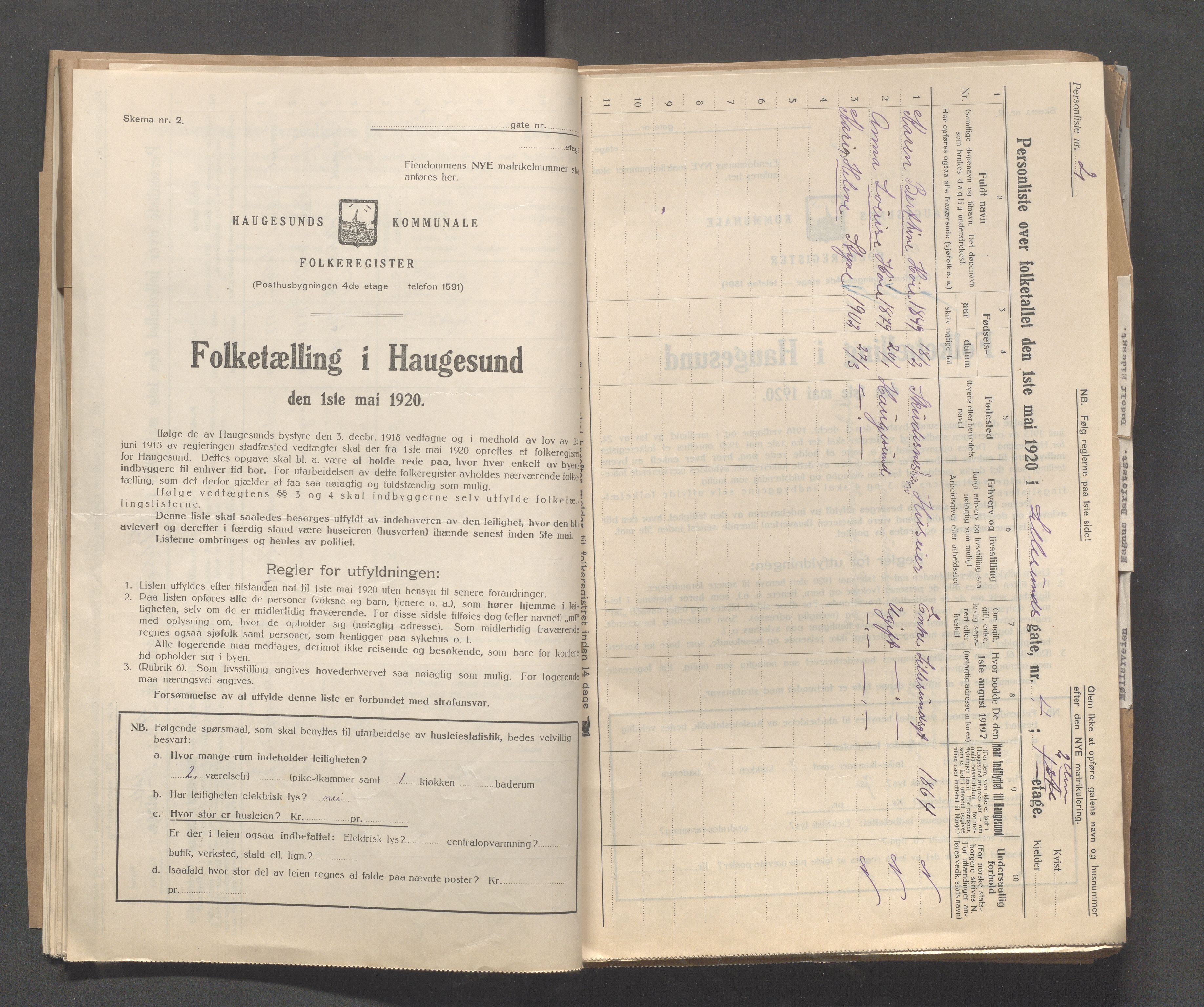 IKAR, Local census 1.5.1920 for Haugesund, 1920, p. 2866