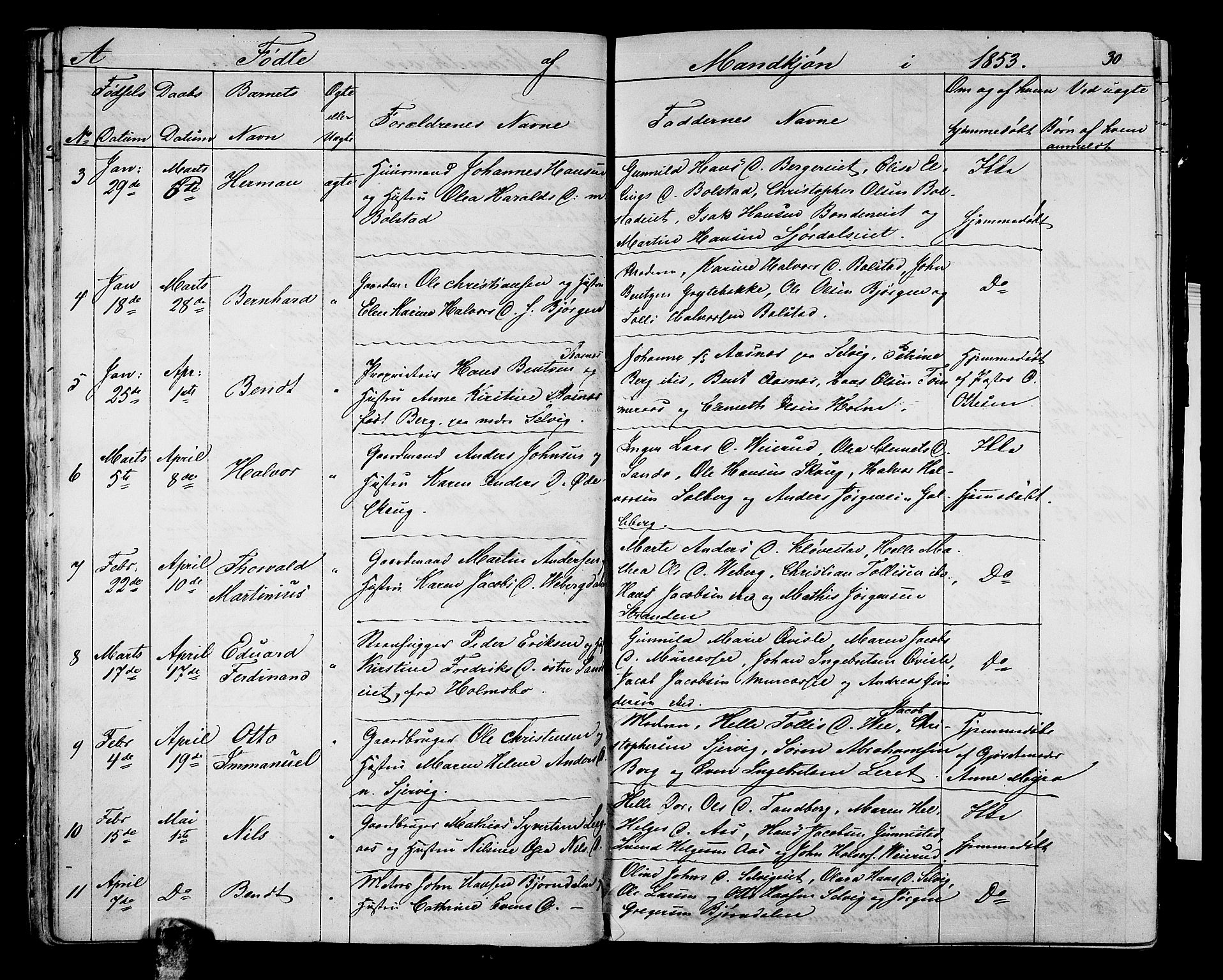 Sande Kirkebøker, AV/SAKO-A-53/G/Ga/L0002: Parish register (copy) no. 2, 1847-1863, p. 30