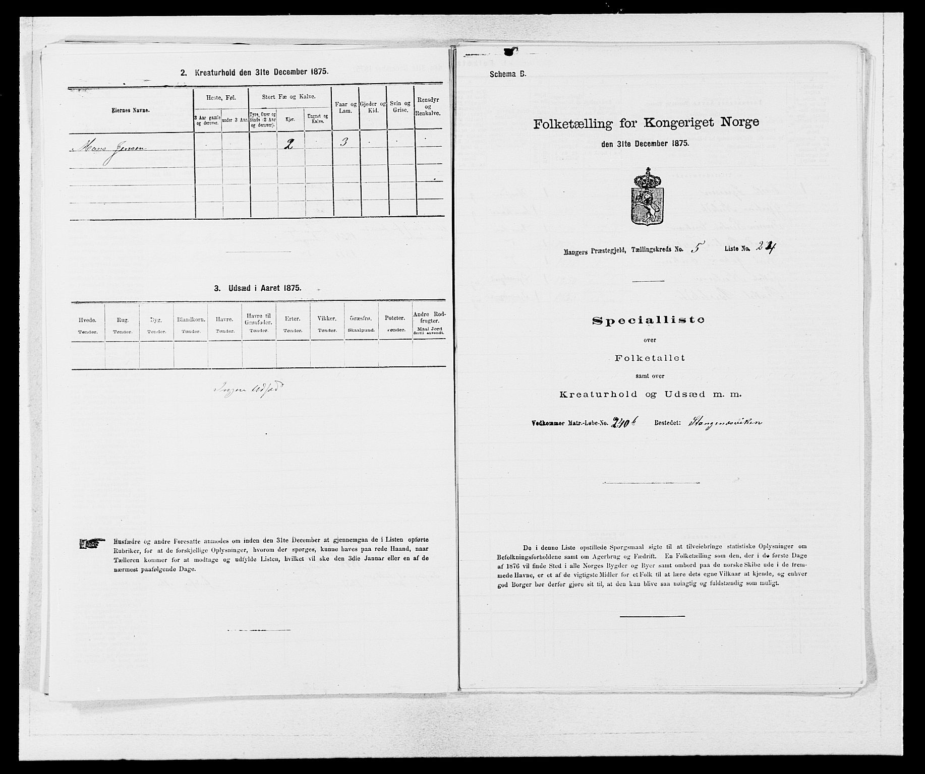 SAB, 1875 census for 1261P Manger, 1875, p. 752