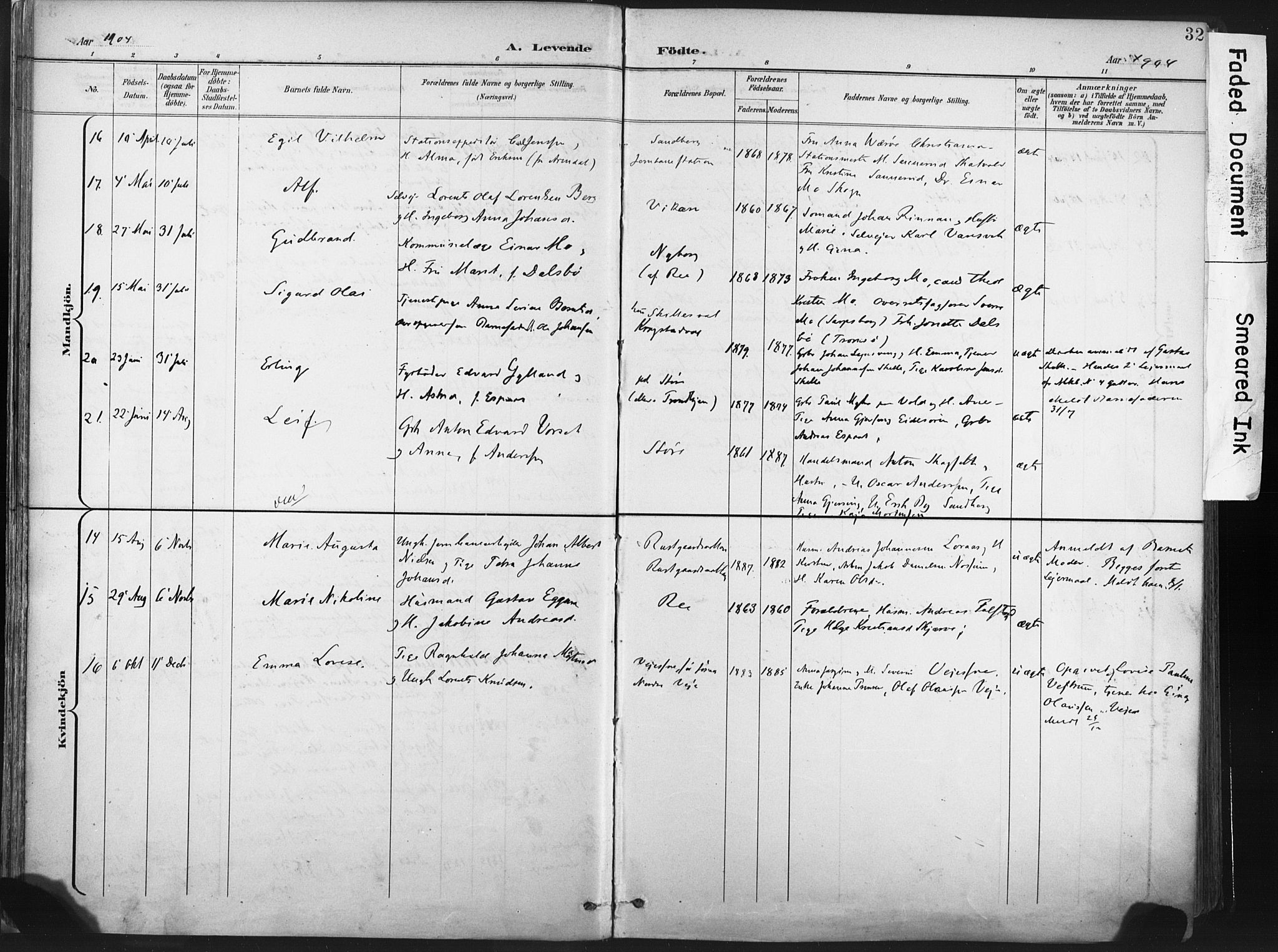 Ministerialprotokoller, klokkerbøker og fødselsregistre - Nord-Trøndelag, AV/SAT-A-1458/717/L0162: Parish register (official) no. 717A12, 1898-1923, p. 32