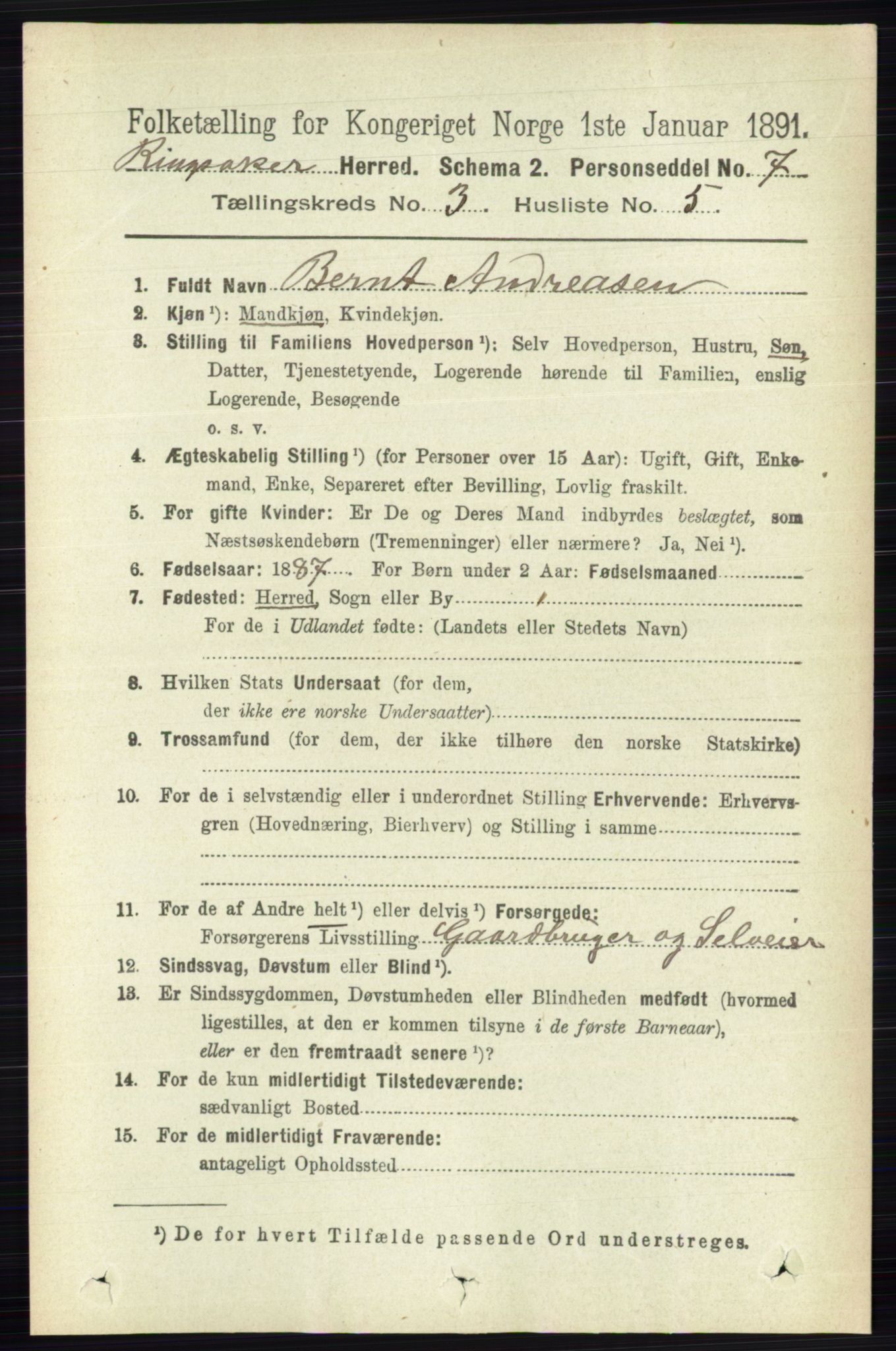 RA, 1891 census for 0412 Ringsaker, 1891, p. 1270