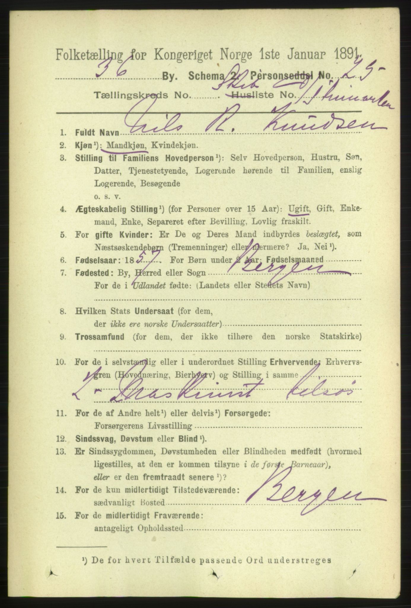 RA, 1891 census for 1001 Kristiansand, 1891, p. 16147