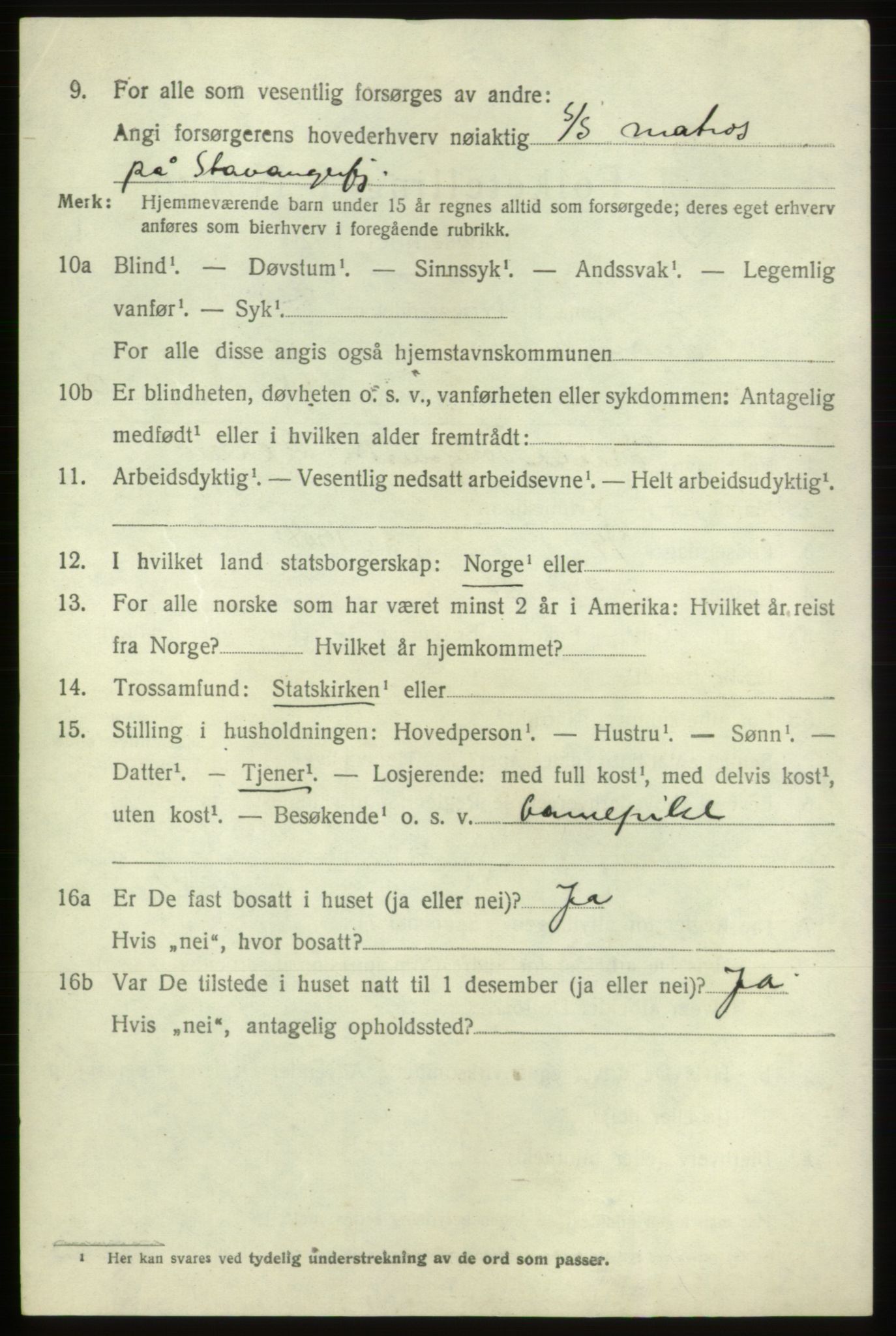 SAB, 1920 census for Tysnes, 1920, p. 5267