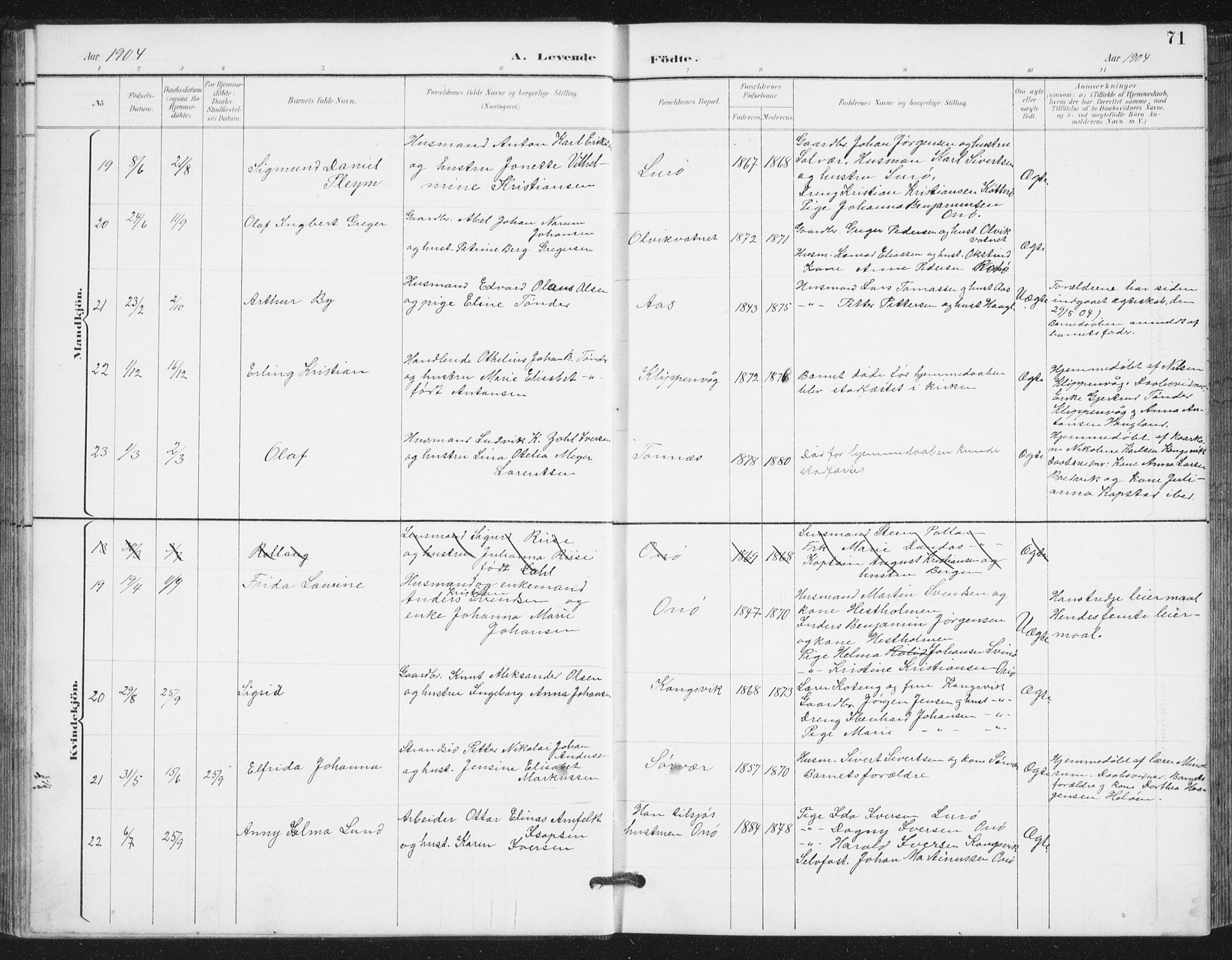 Ministerialprotokoller, klokkerbøker og fødselsregistre - Nordland, AV/SAT-A-1459/839/L0573: Parish register (copy) no. 839C03, 1892-1917, p. 71