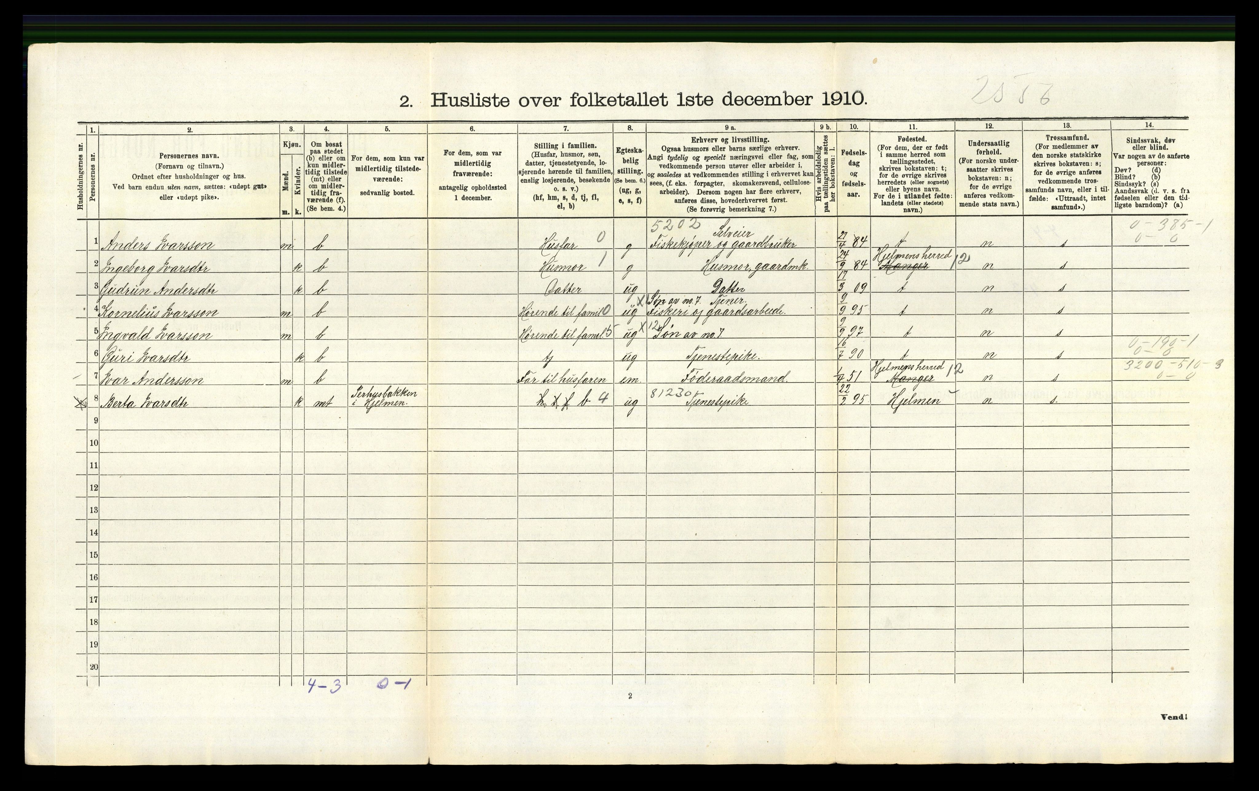 RA, 1910 census for Herdla, 1910, p. 1079