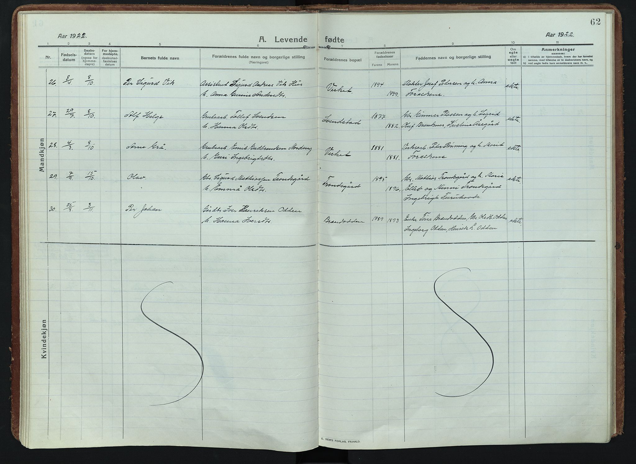 Alvdal prestekontor, AV/SAH-PREST-060/H/Ha/Haa/L0005: Parish register (official) no. 5, 1913-1930, p. 62