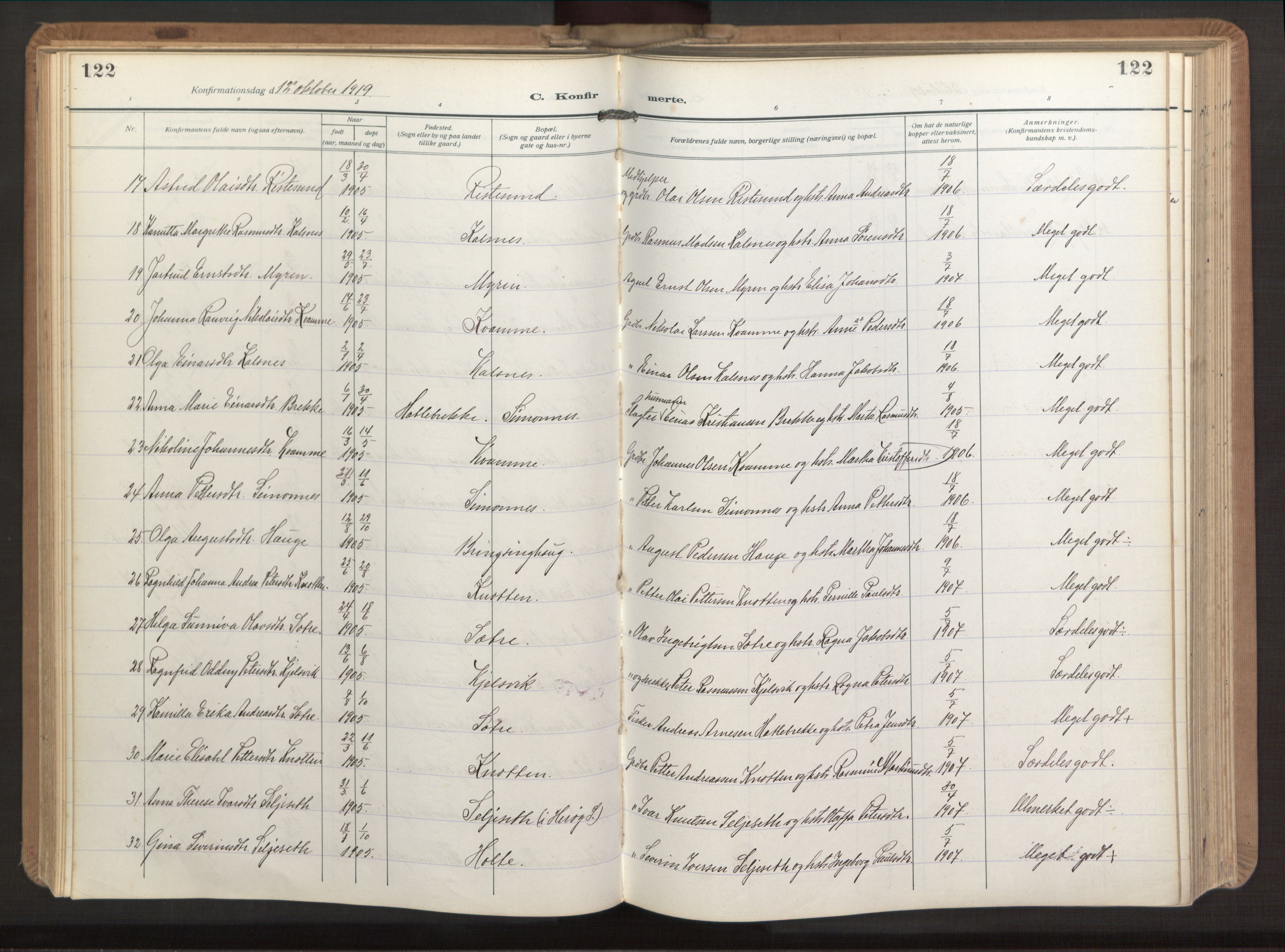 Ministerialprotokoller, klokkerbøker og fødselsregistre - Møre og Romsdal, AV/SAT-A-1454/503/L0044: Parish register (official) no. 503A12, 1918-1931, p. 122