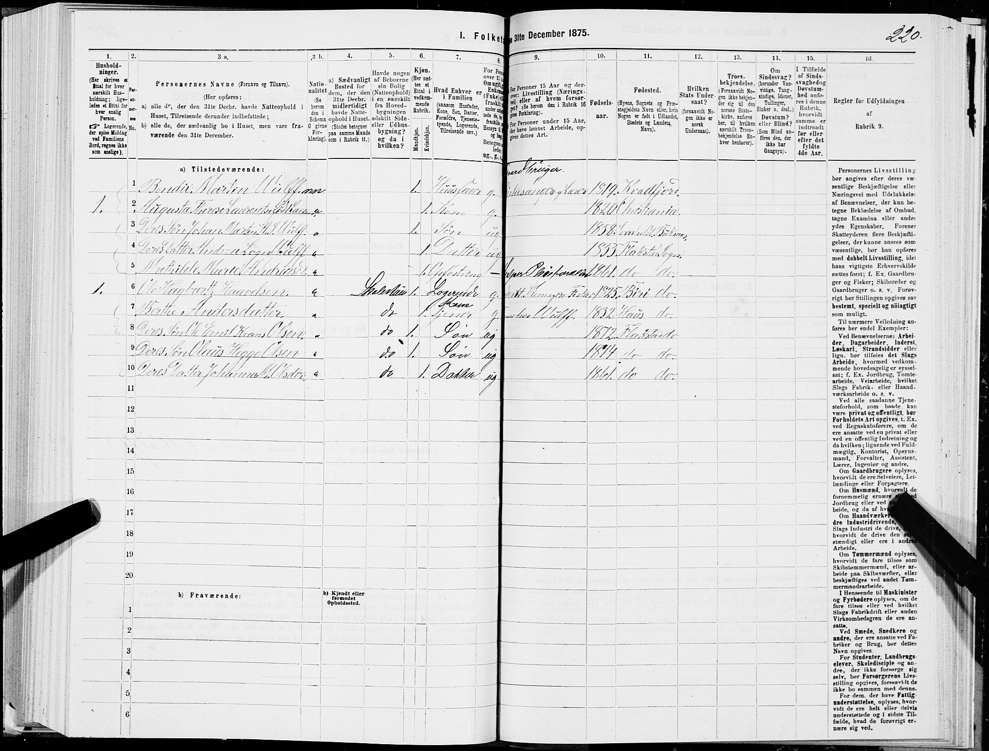 SAT, 1875 census for 1859P Flakstad, 1875, p. 1220